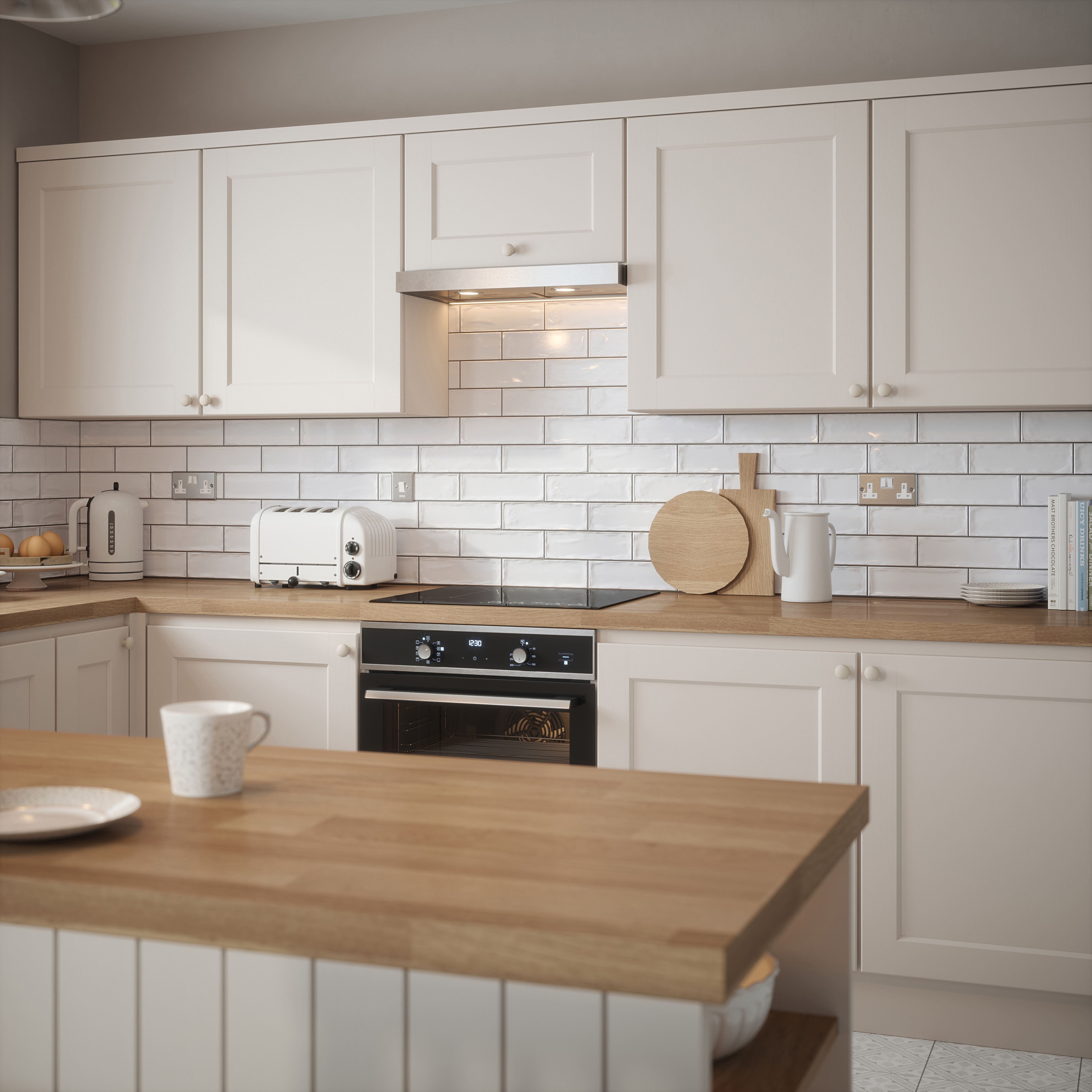 Laura Ashley Mason Pearl Gloss Brick effect Textured Ceramic Indoor Wall tile, Pack of 54, (L)245mm (W)75mm