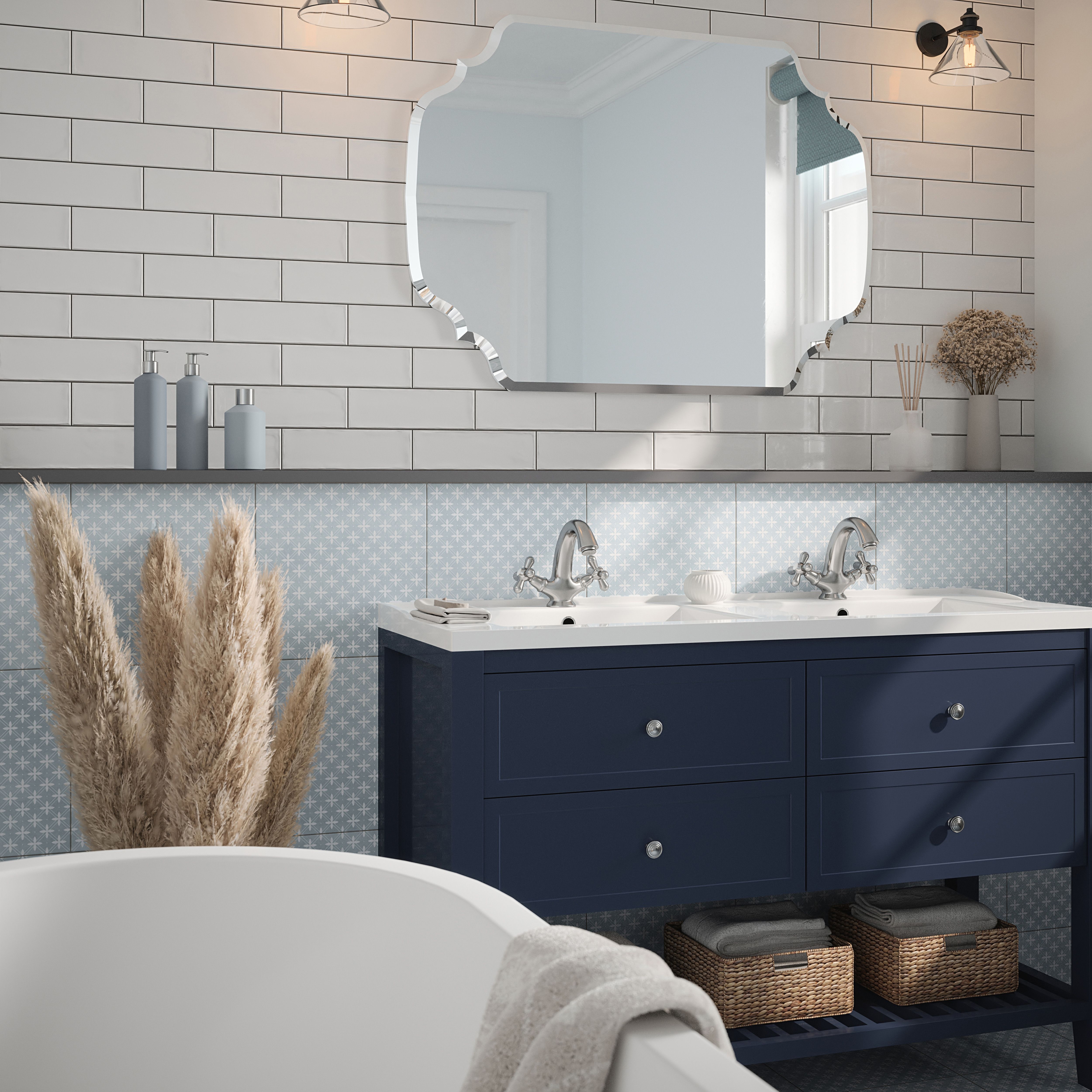 Laura Ashley Mason Pearl Gloss Brick effect Textured Ceramic Indoor Wall tile, Pack of 54, (L)245mm (W)75mm