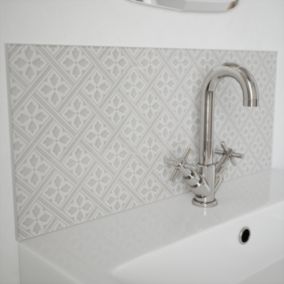 Laura Ashley Matt Slate white Mr Jones Glass Self-adhesive Bathroom Splashback (H)25cm (W)60cm