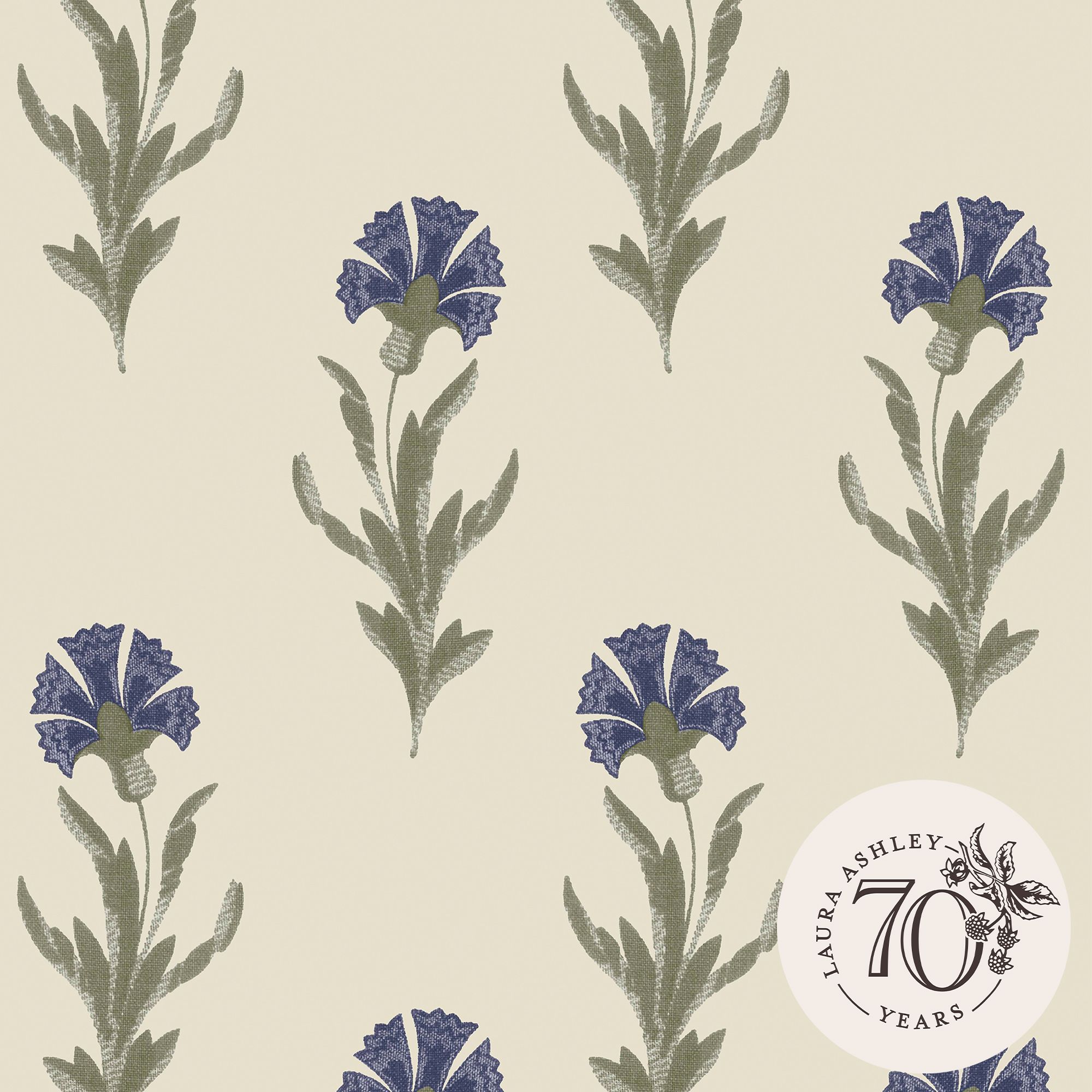 Laura Ashley Midnight Palace Dandelion Dusky Seaspray Blue Smooth Wallpaper