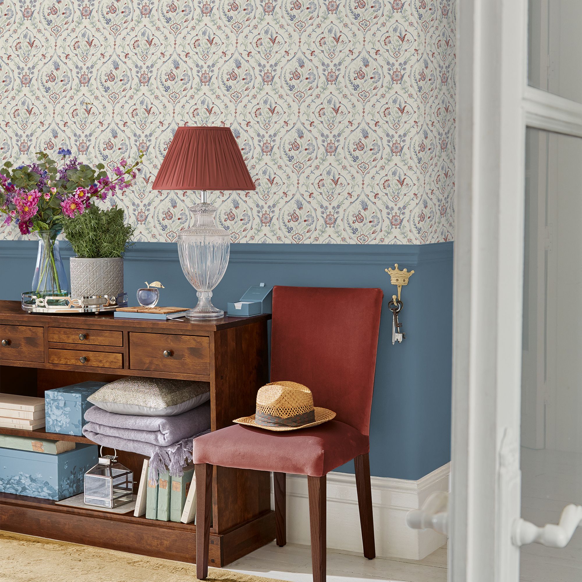 Laura Ashley Midnight Palace Foscot Damask Crimson Red Smooth Wallpaper