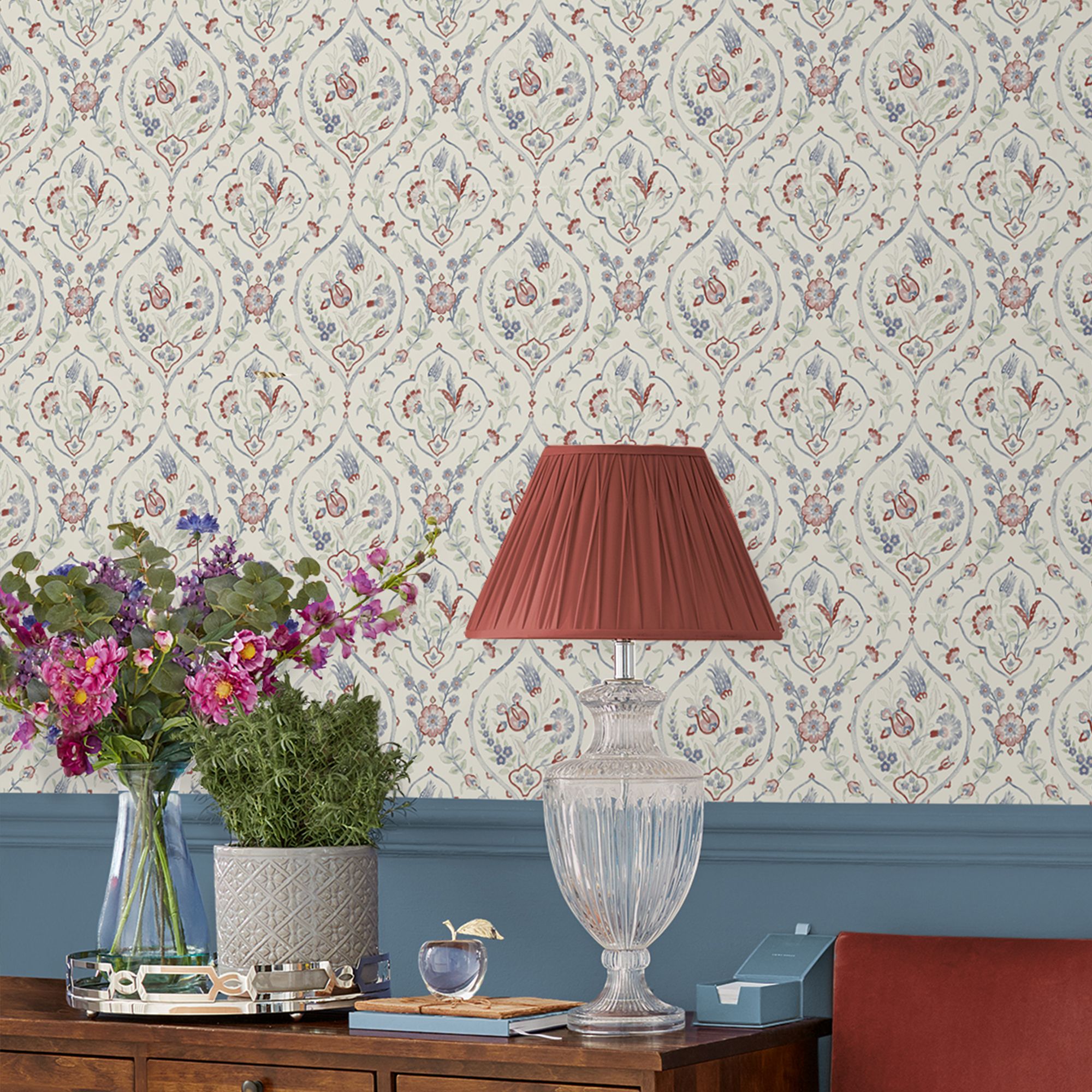Laura Ashley Midnight Palace Foscot Damask Crimson Red Smooth Wallpaper