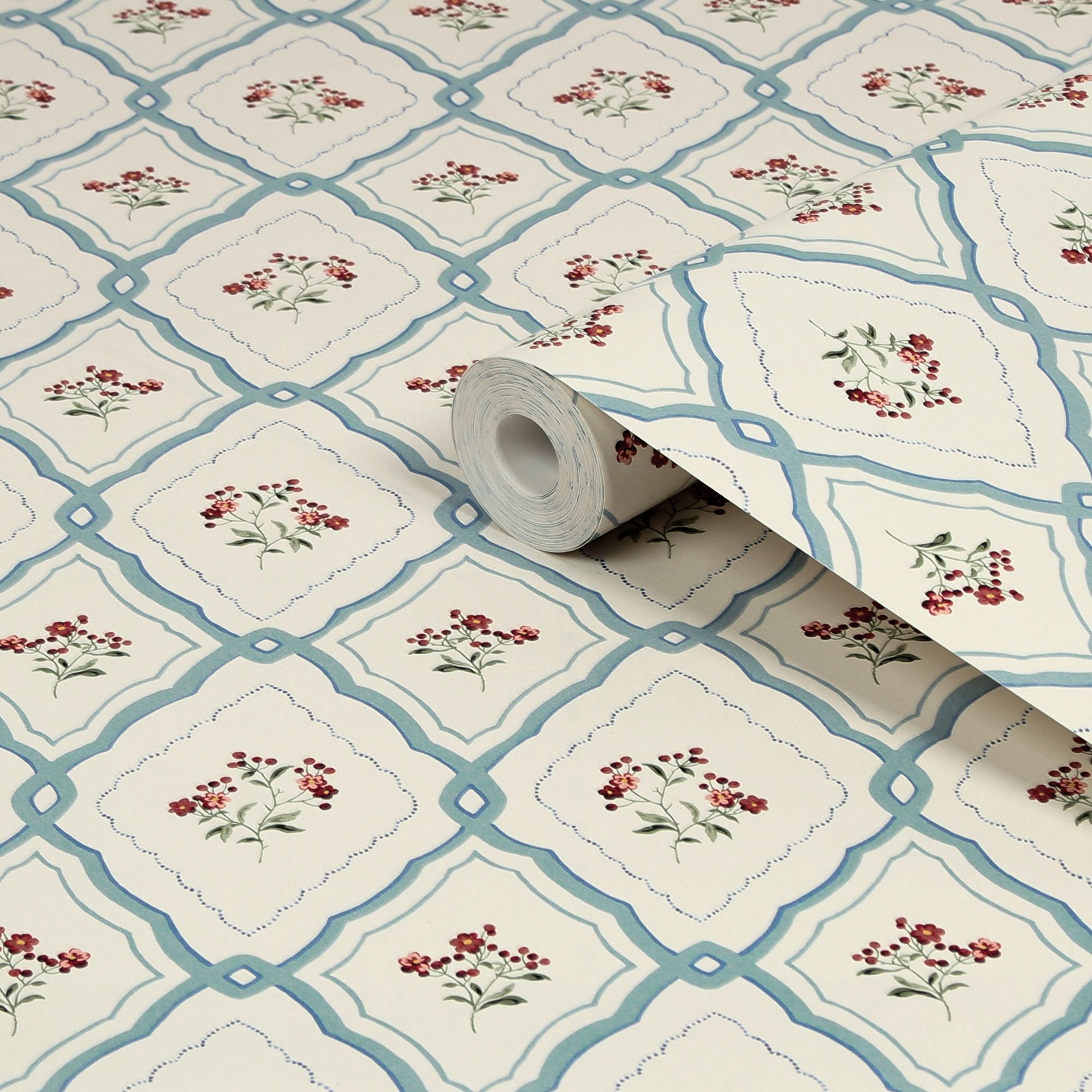 Laura Ashley Midnight Palace Pinford Trellis Pale Seaspray Blue Smooth Wallpaper