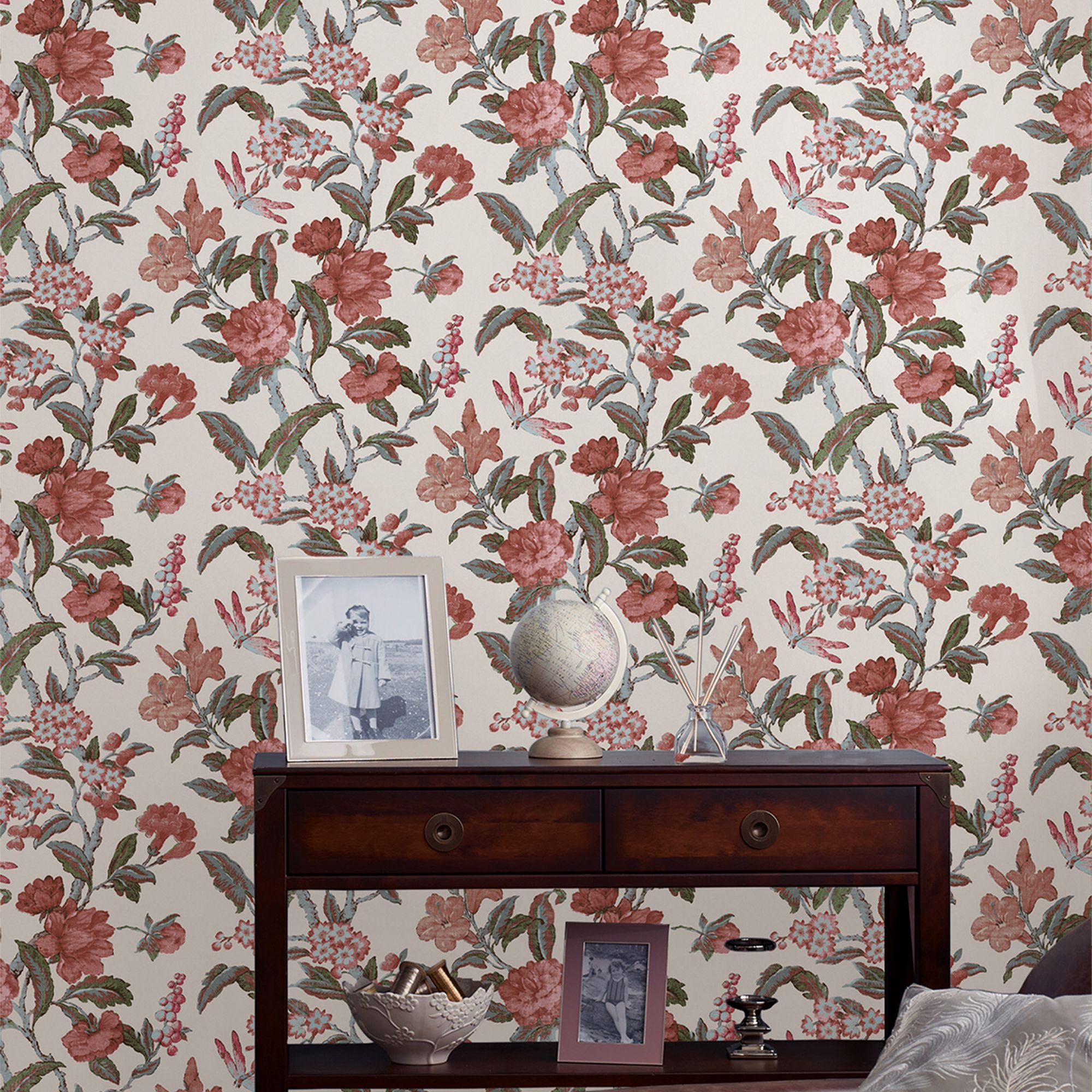 Laura Ashley Minera Crimson Floral Smooth Wallpaper