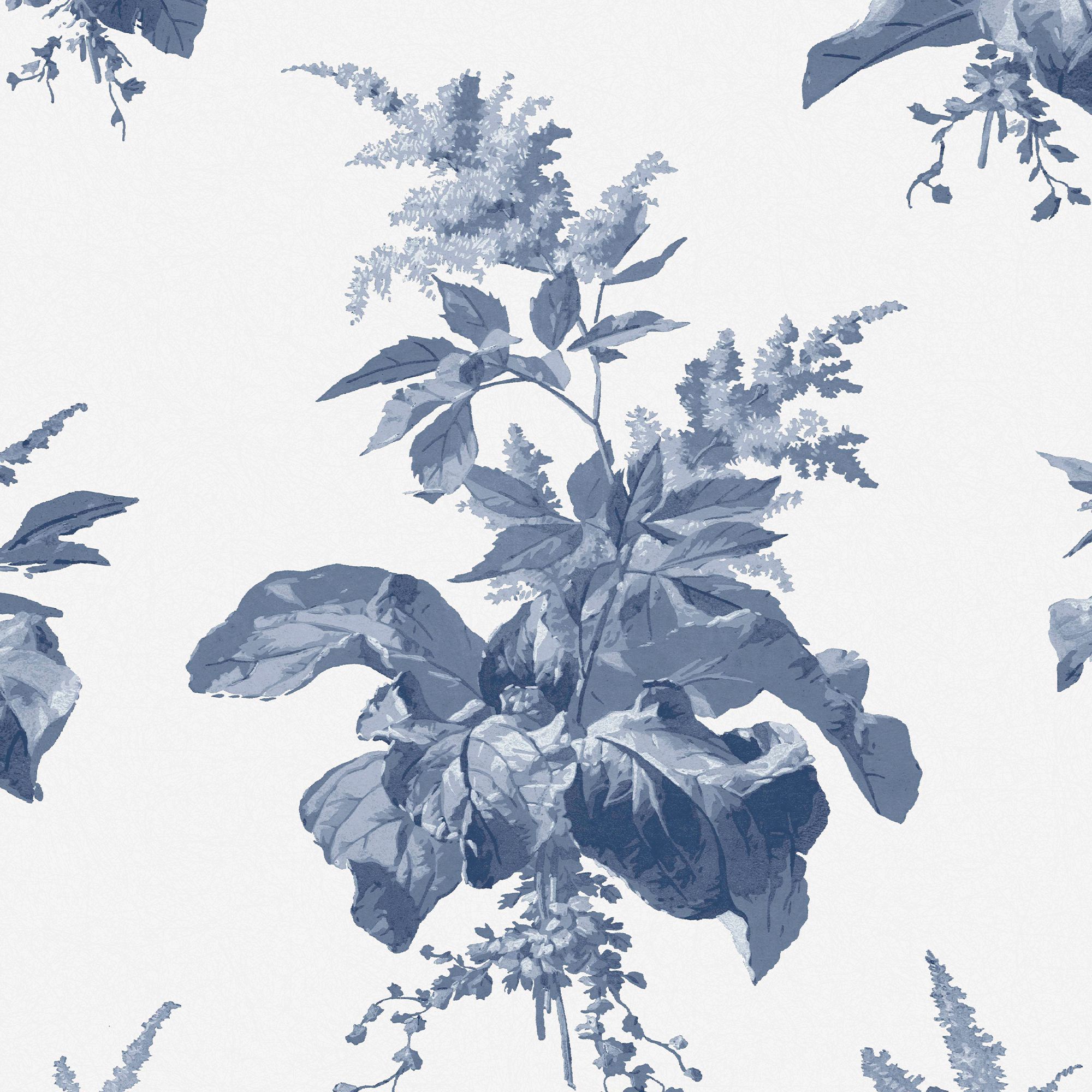 Laura Ashley Narberth Blue Leaves Smooth Wallpaper