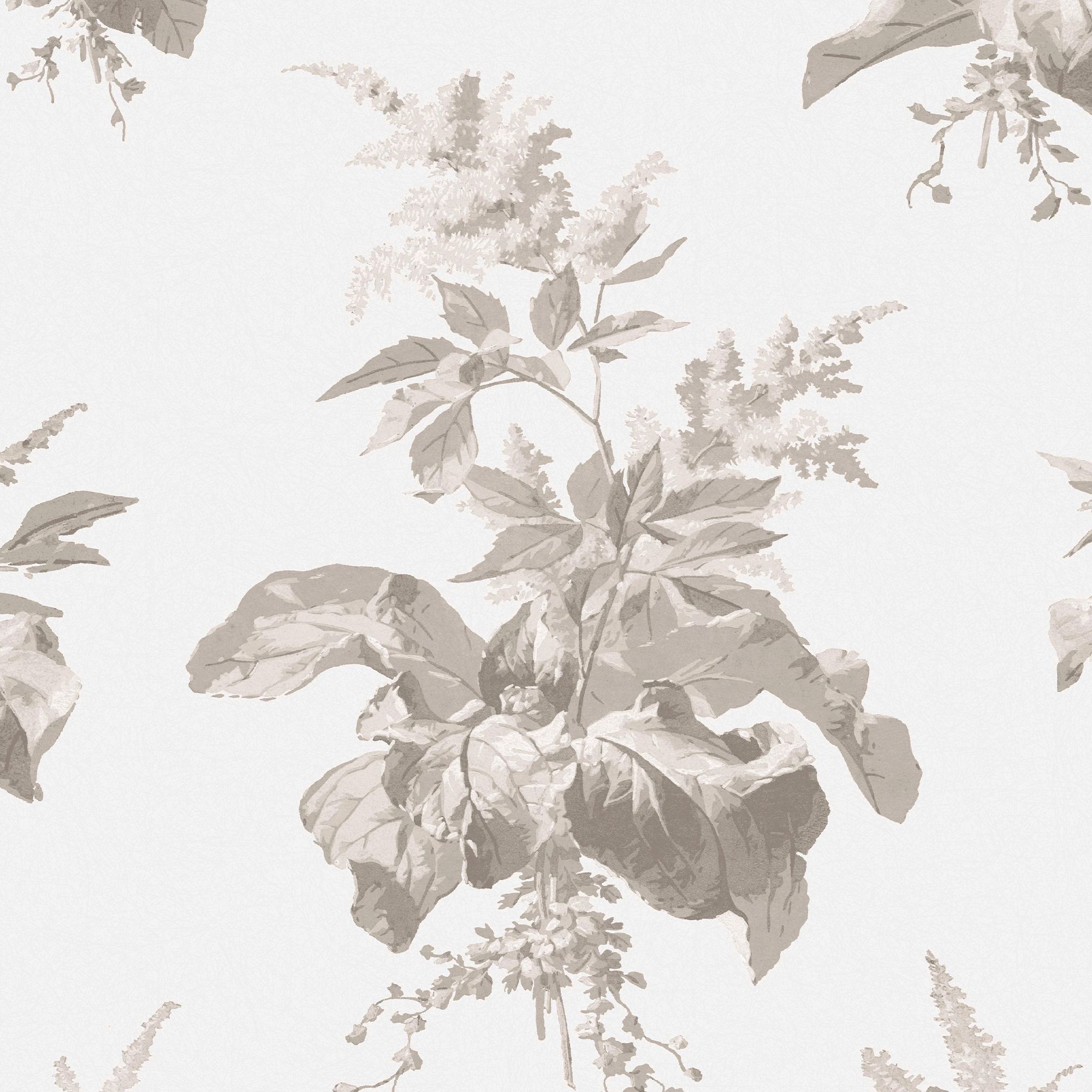 Laura Ashley Narberth Grey Leaves Smooth Wallpaper