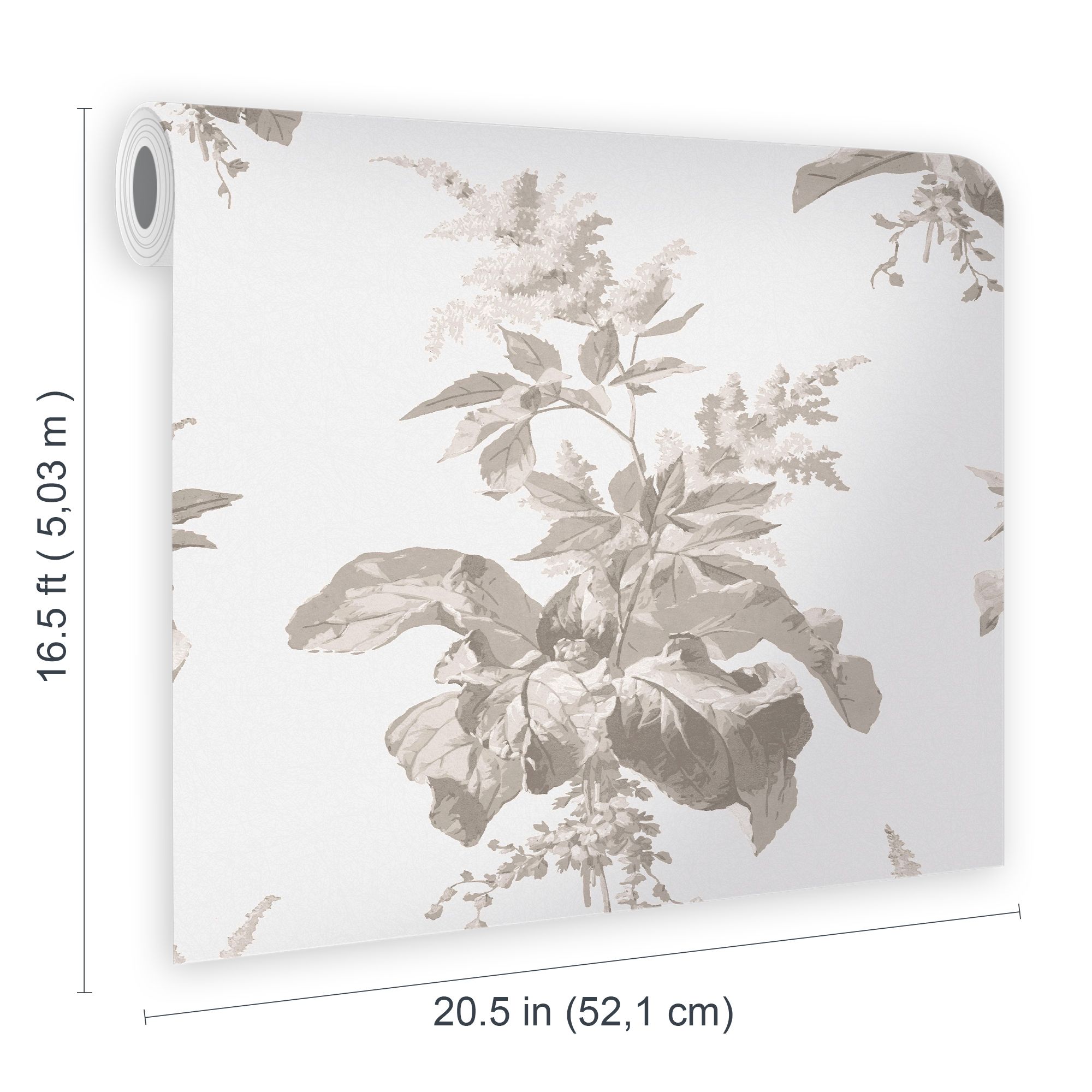 Laura Ashley Narberth Grey Leaves Smooth Wallpaper