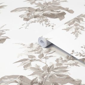 Laura Ashley Narberth Grey Leaves Smooth Wallpaper