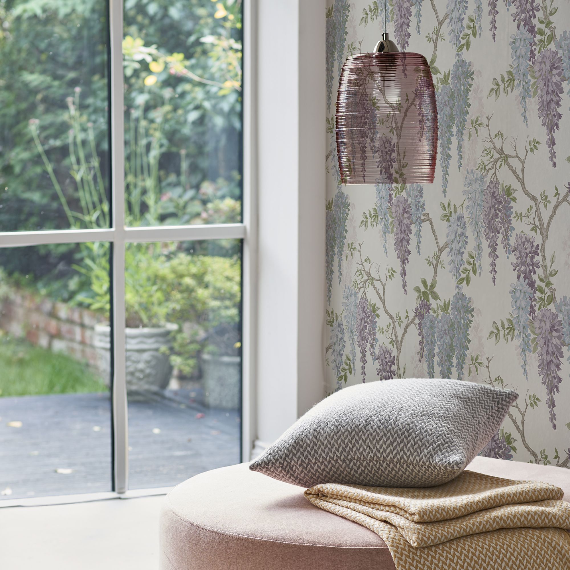 Laura Ashley Pale iris Wisteria Smooth Wallpaper Sample