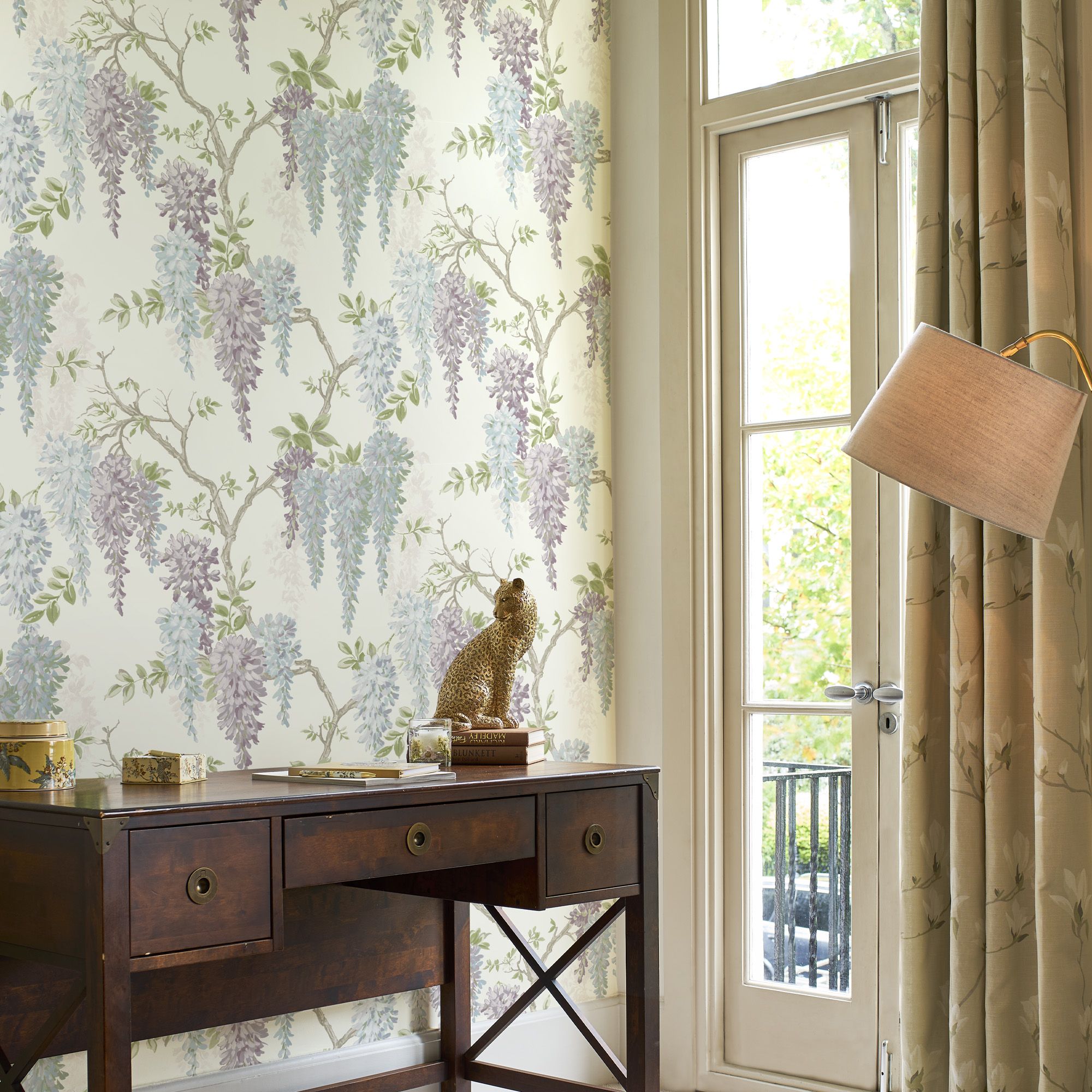 Laura Ashley Pale iris Wisteria Smooth Wallpaper Sample