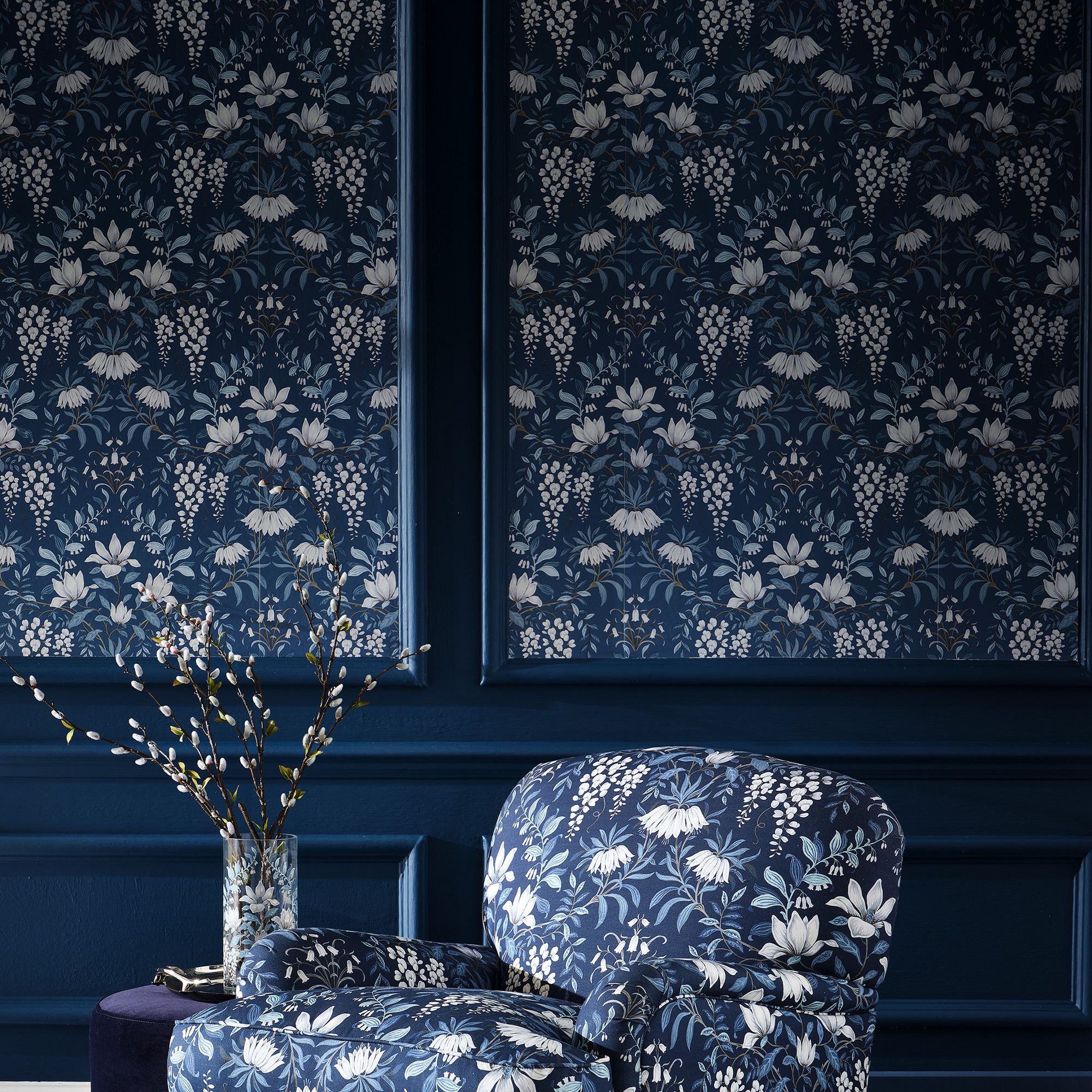 Laura Ashley Parterre Dark seaspray Damask Smooth Wallpaper