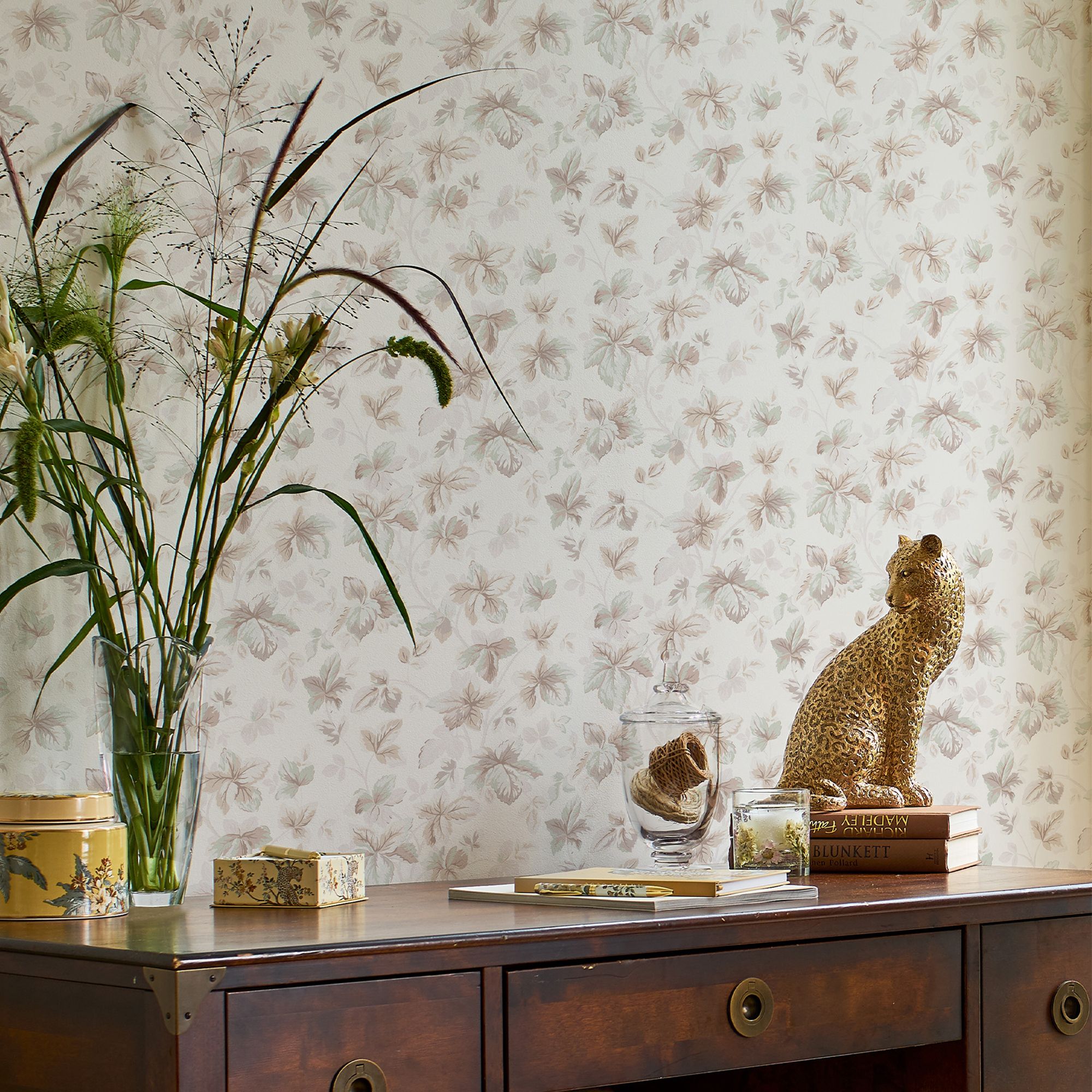 Laura Ashley Patterned Natural Leaves Smooth Wallpaper