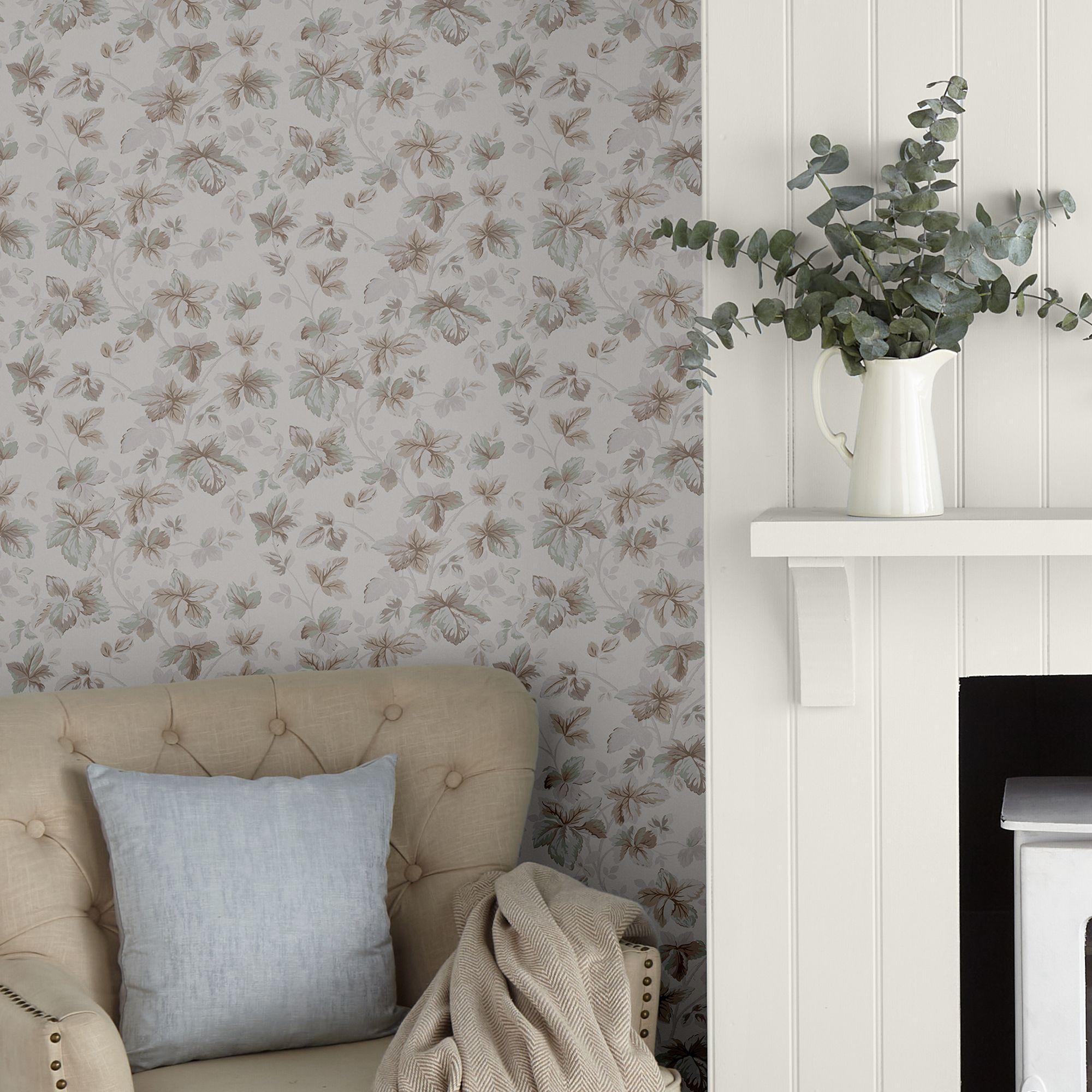 Laura Ashley Patterned Natural Leaves Smooth Wallpaper
