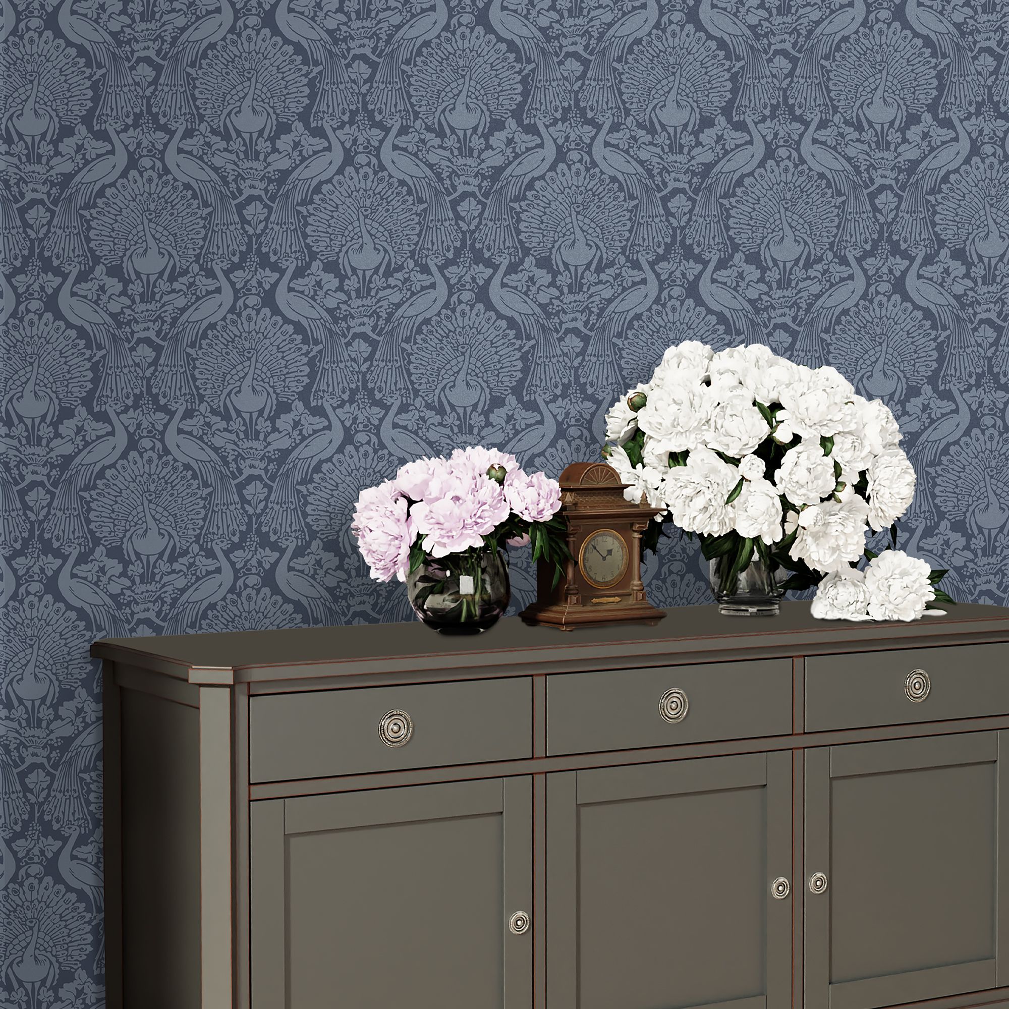 Laura Ashley Peacock Damask Dusky seaspray Damask Smooth Wallpaper Sample