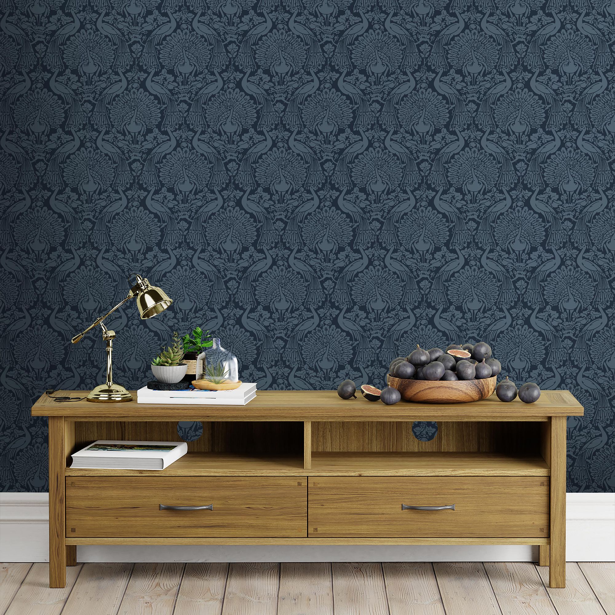 Laura Ashley Peacock Damask Dusky seaspray Damask Smooth Wallpaper Sample