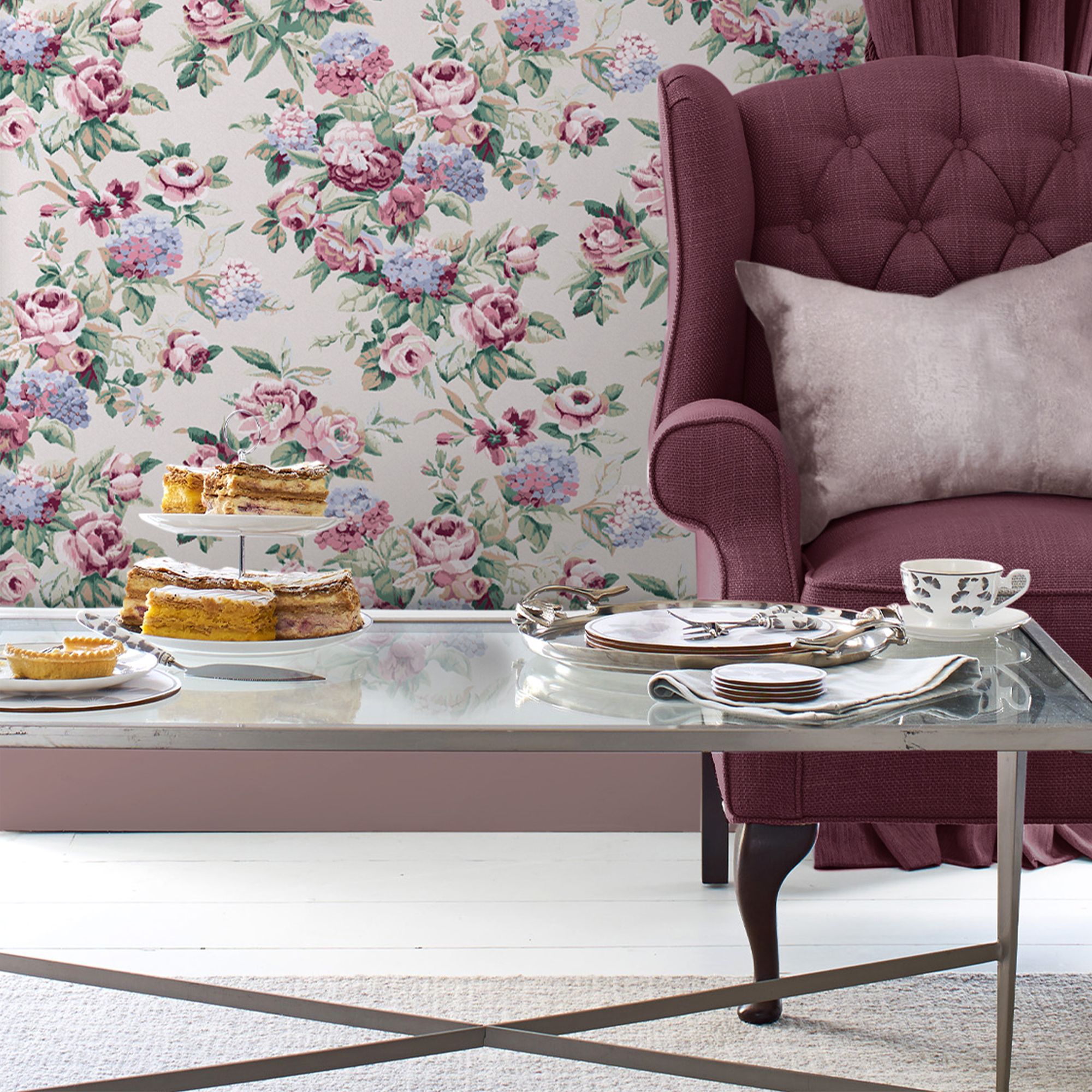 Laura Ashley Pembrey Hazelnut Floral Smooth Wallpaper Sample