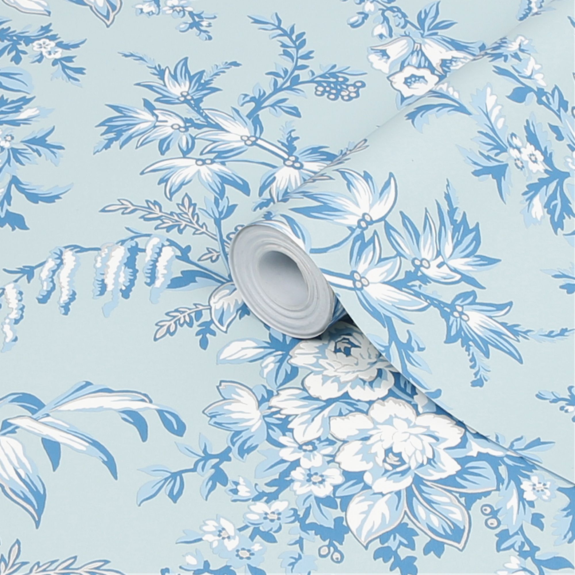 Laura Ashley Picardie Blue Sky Floral Smooth Wallpaper Sample Tradepoint