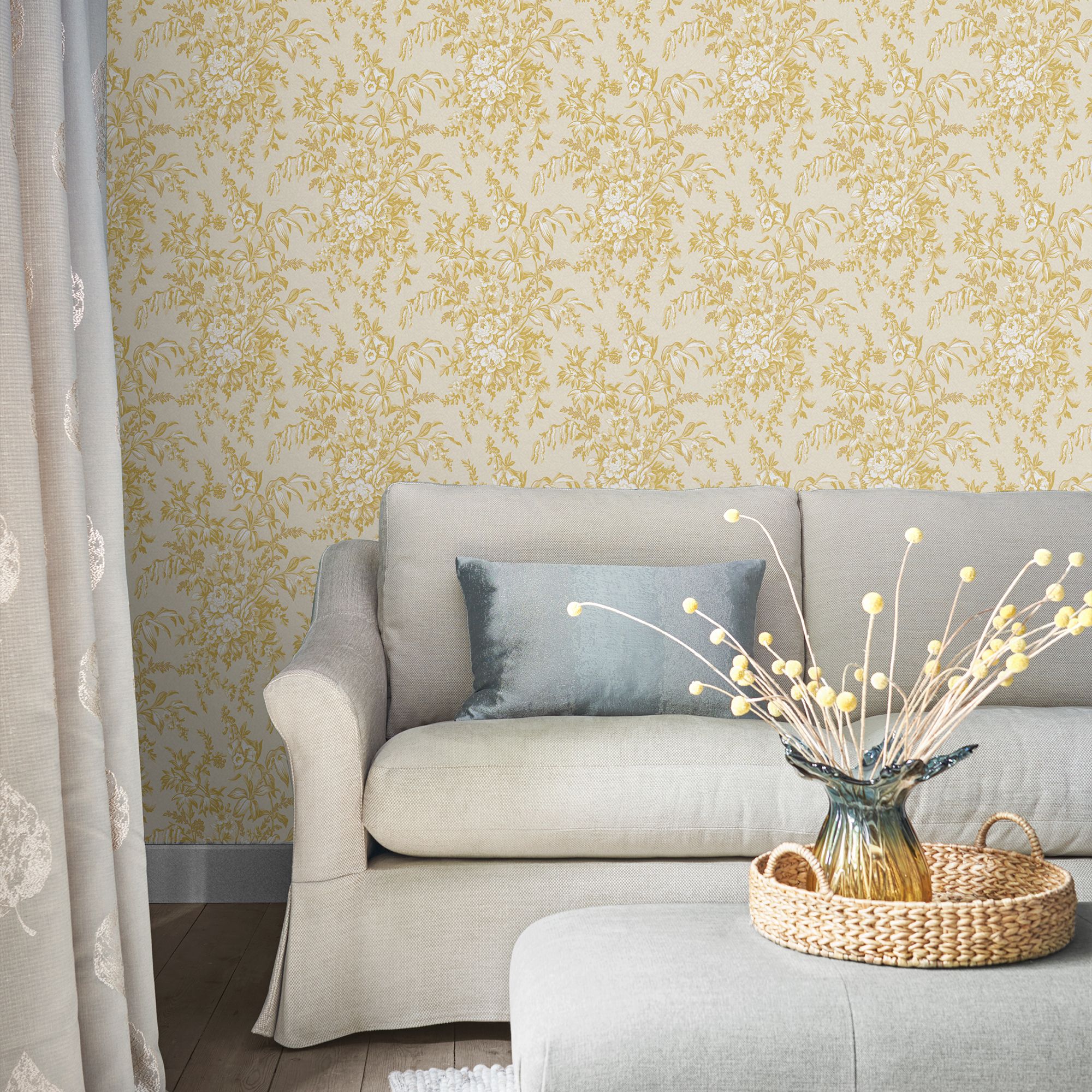 Laura Ashley Picardie Pale gold Floral Smooth Wallpaper Sample