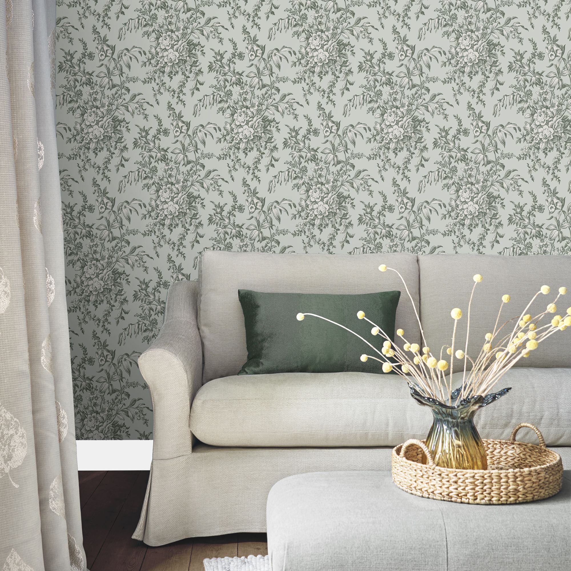 Laura Ashley Picardie Sage Floral Smooth Wallpaper Sample