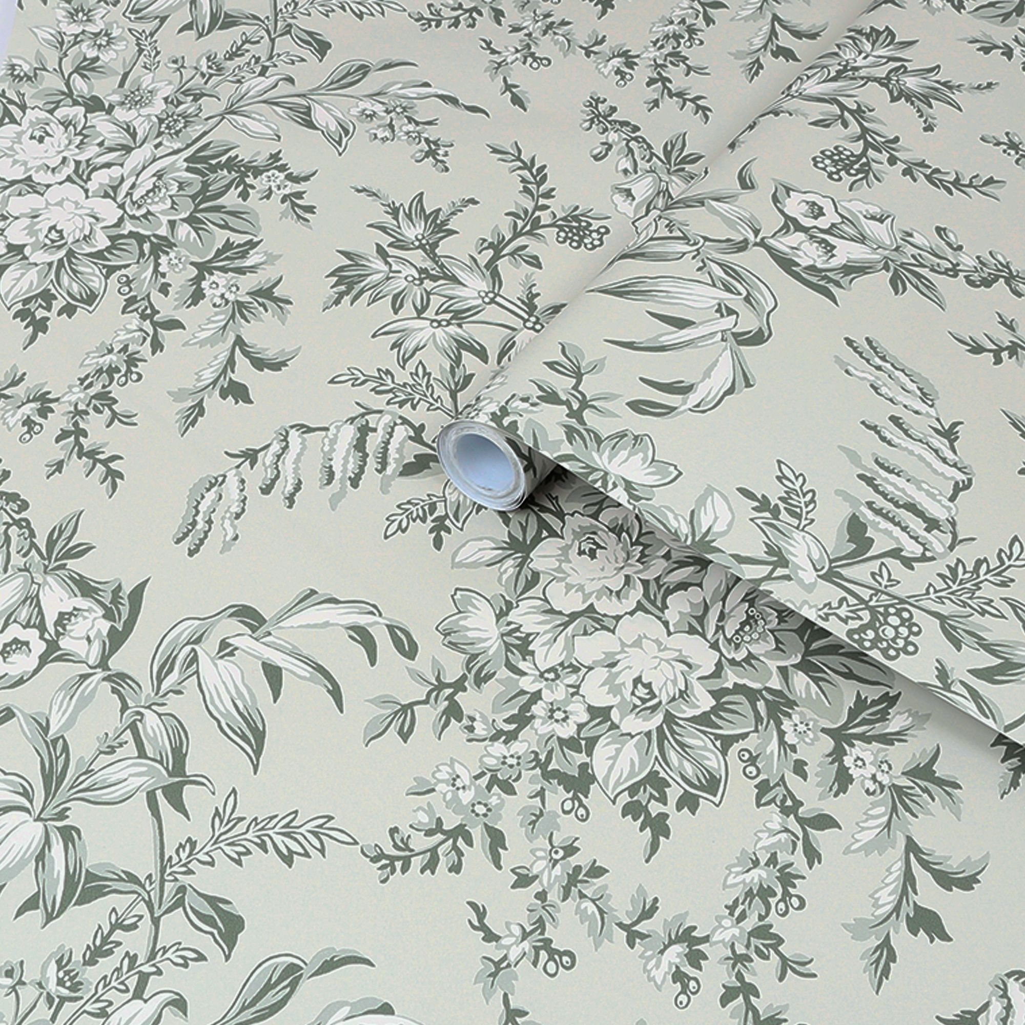 Laura Ashley Picardie Sage Floral Smooth Wallpaper