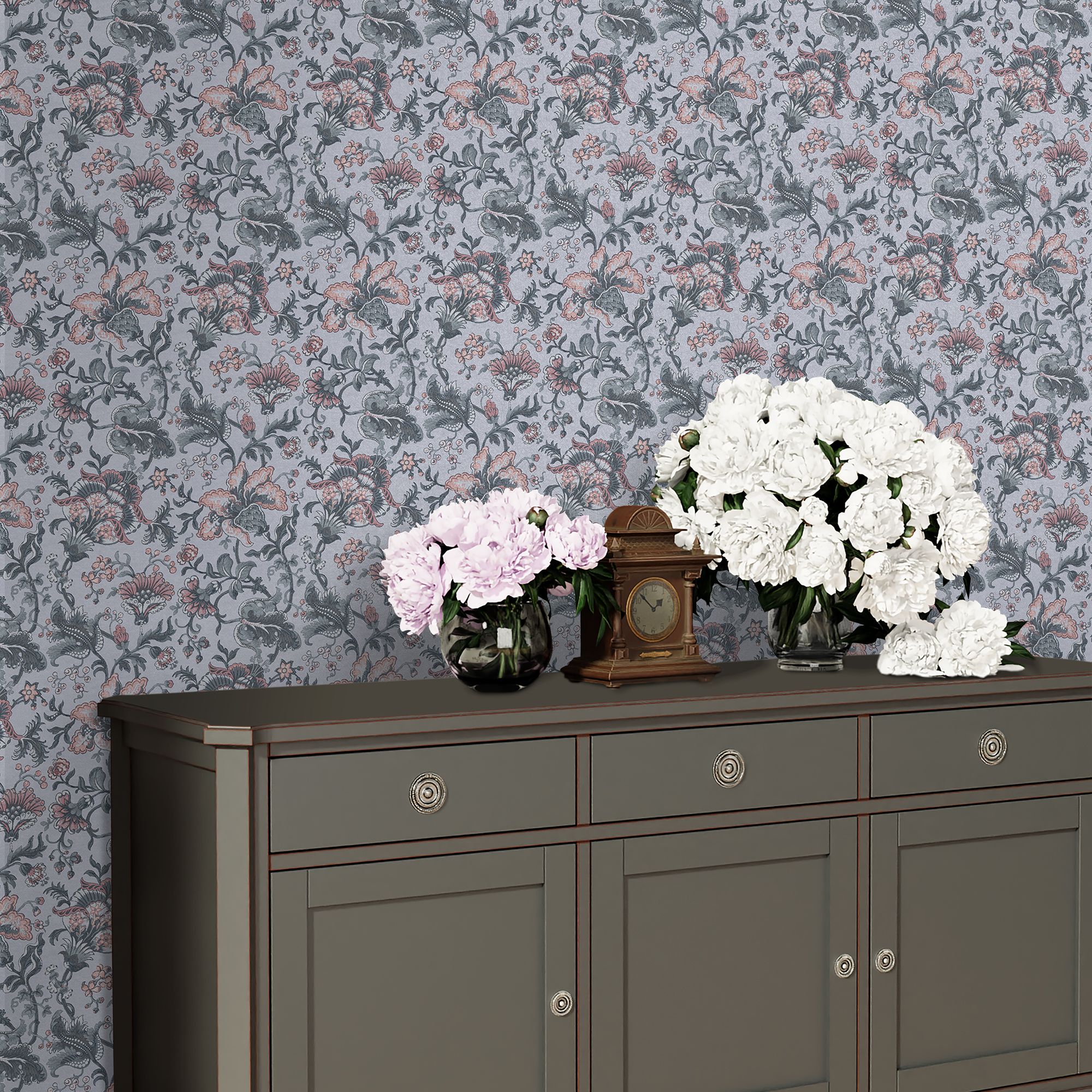 Laura Ashley Portia Pale slate Floral Smooth Wallpaper Sample