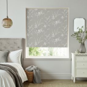 Laura Ashley Pussy Willow Corded Steel Grey Floral Sunshade Roller Blind (W)60cm (L)162cm