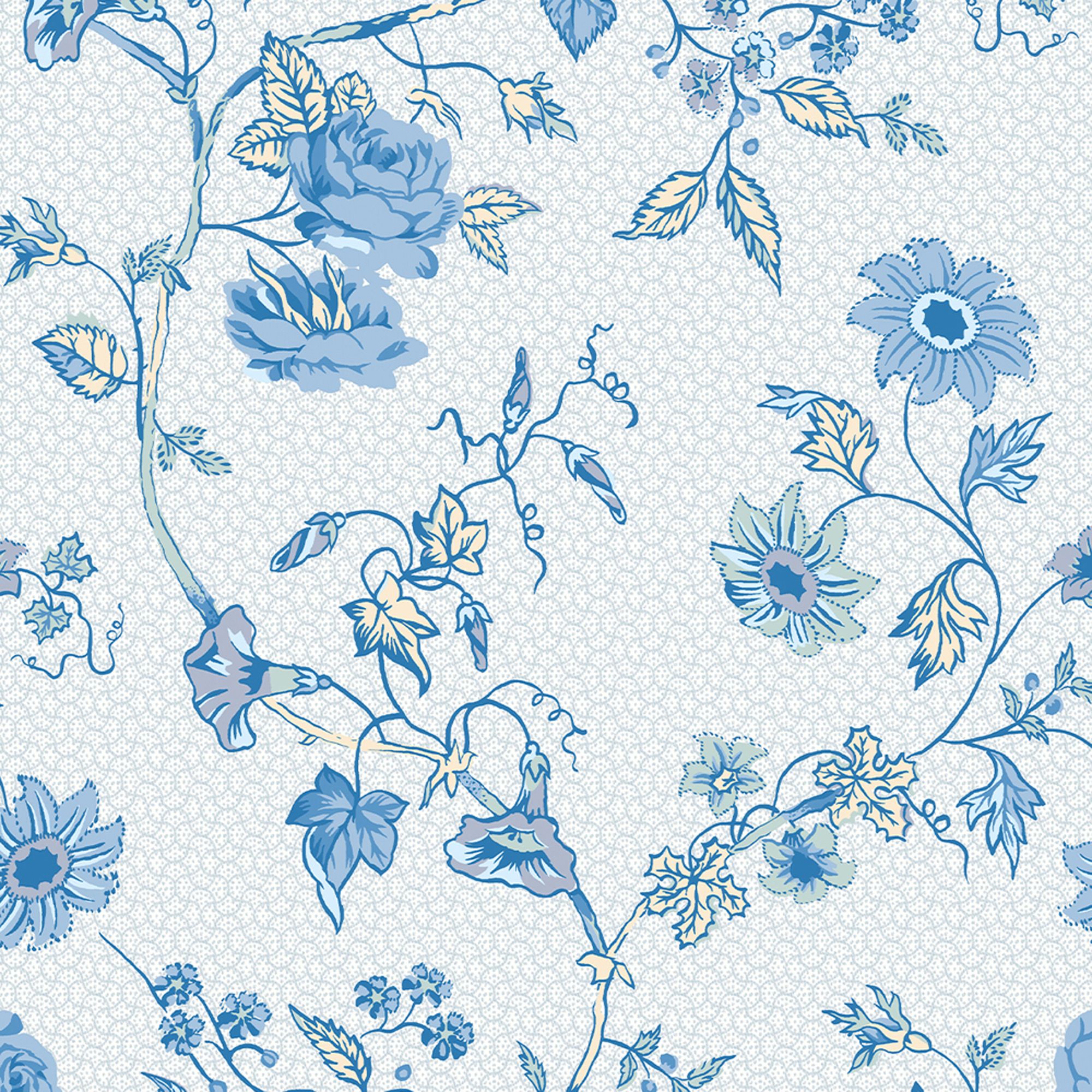 Laura Ashley Rambling Rector Blue Sky Floral Smooth Wallpaper Sample