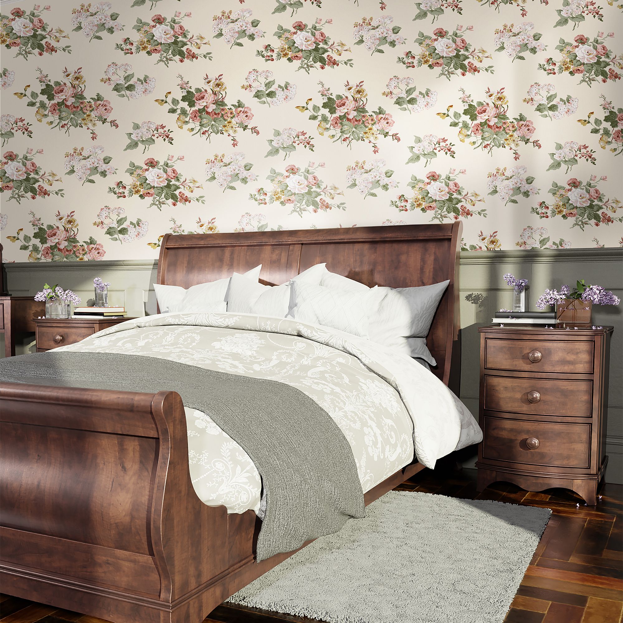 Laura Ashley Rosemore Pale sable Floral Smooth Wallpaper Sample