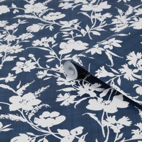 Laura Ashley Rye Blue Floral Smooth Wallpaper