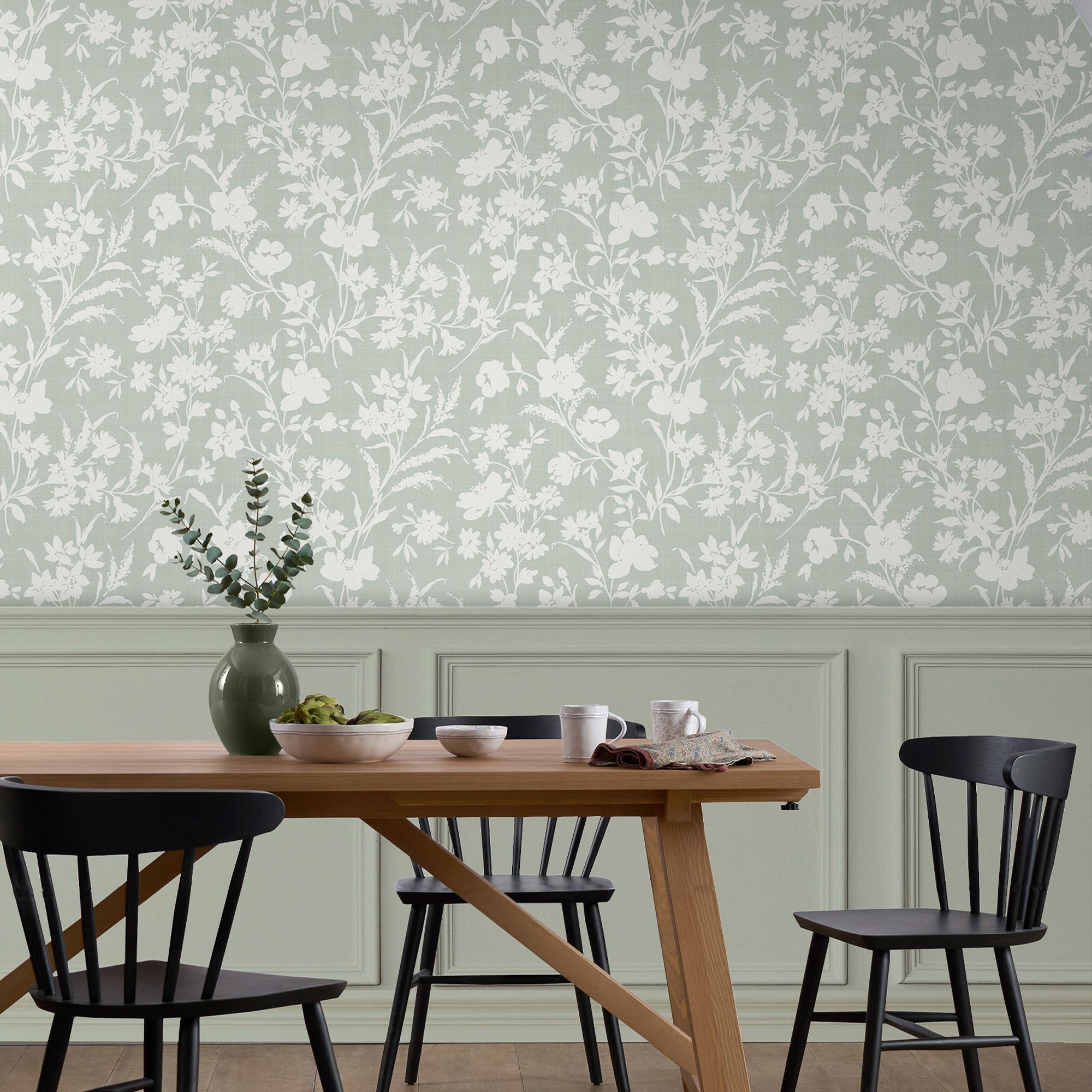 Laura Ashley Rye Sage Floral Smooth Wallpaper