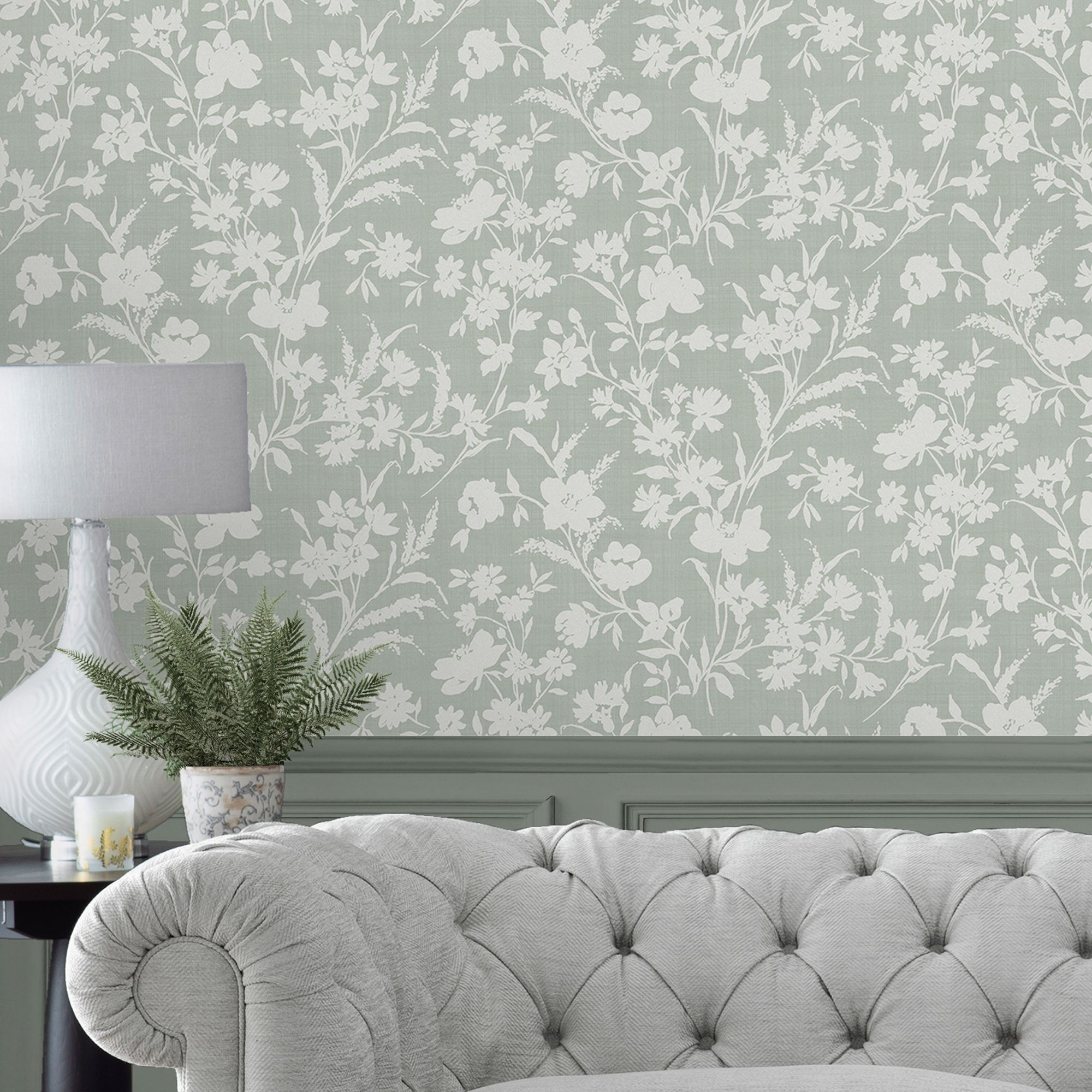 Laura Ashley Rye Sage Floral Smooth Wallpaper