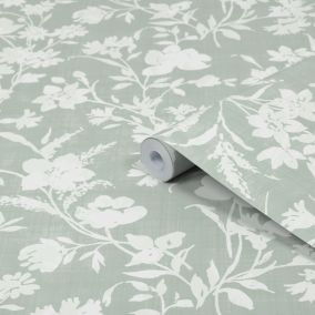 Laura Ashley Rye Sage Floral Smooth Wallpaper