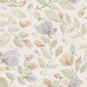 Laura Ashley Sage, Grey & Pink Orisia Peony Smooth Wallpaper