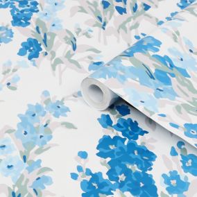 Laura Ashley Stocks Blue Sky Floral Smooth Wallpaper Sample