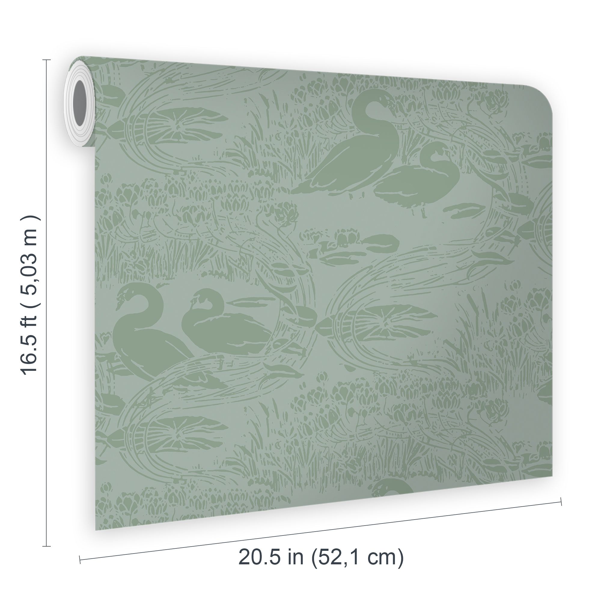 Laura Ashley Swans Sage Green Animal Smooth Wallpaper Sample