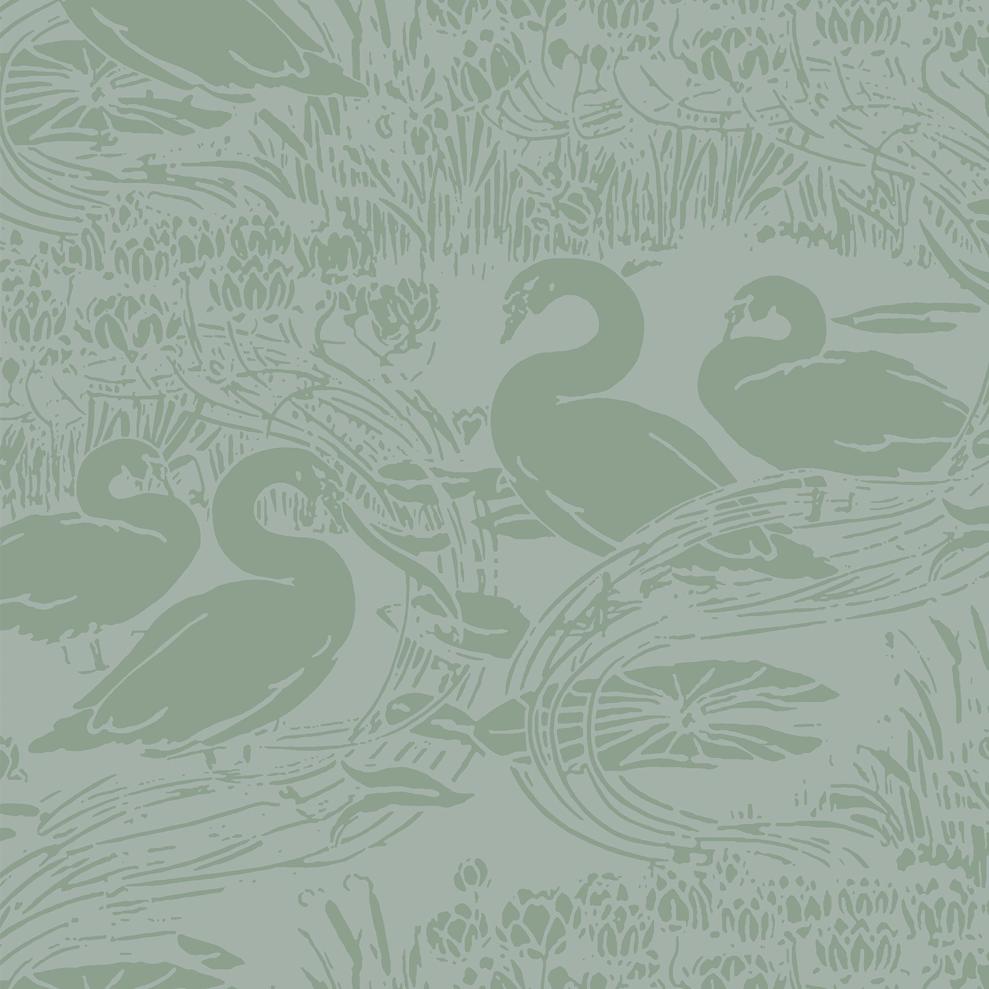 Laura Ashley Swans Sage Green Animal Smooth Wallpaper Sample