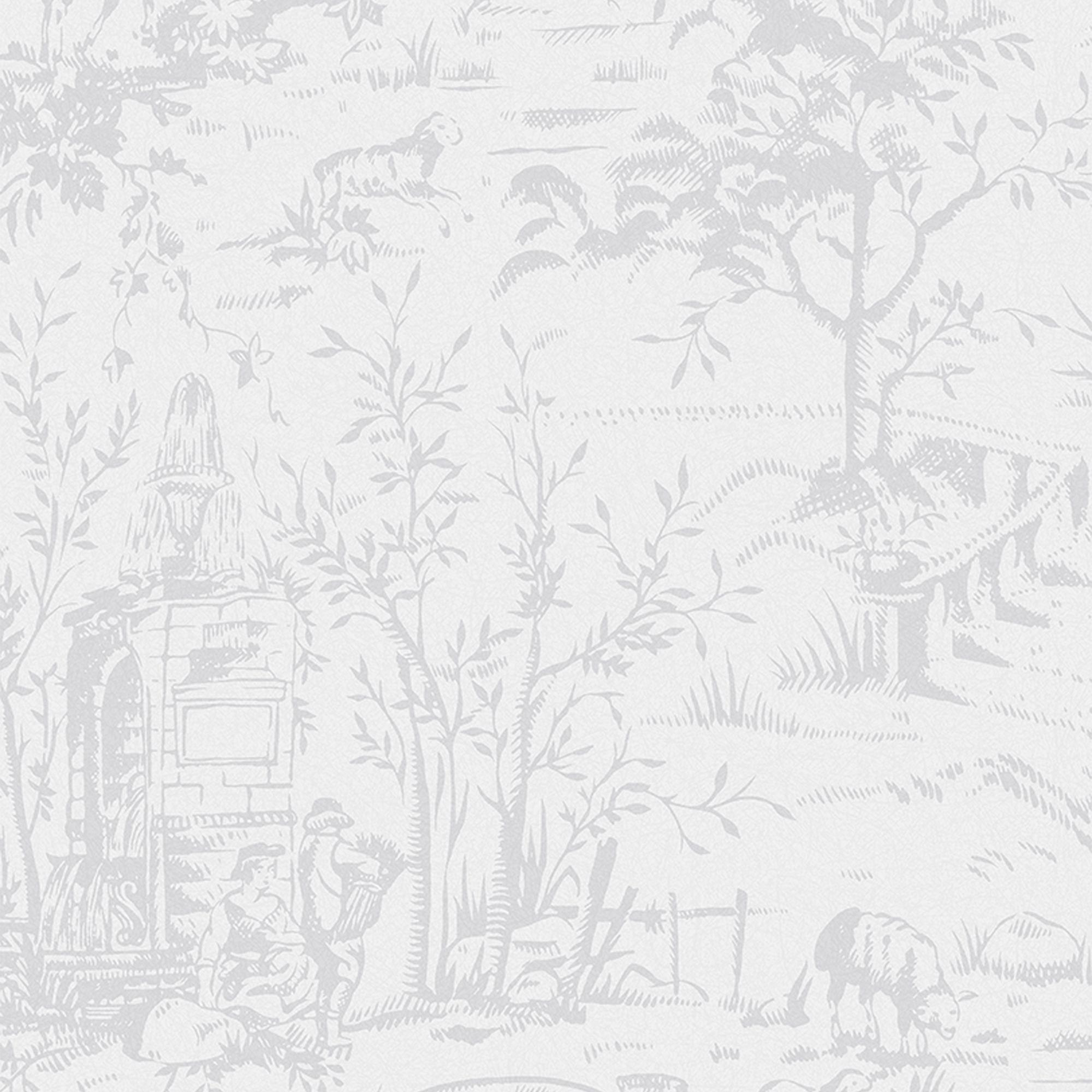 Laura Ashley Toile de Jouy Grey Classical Smooth Wallpaper Sample