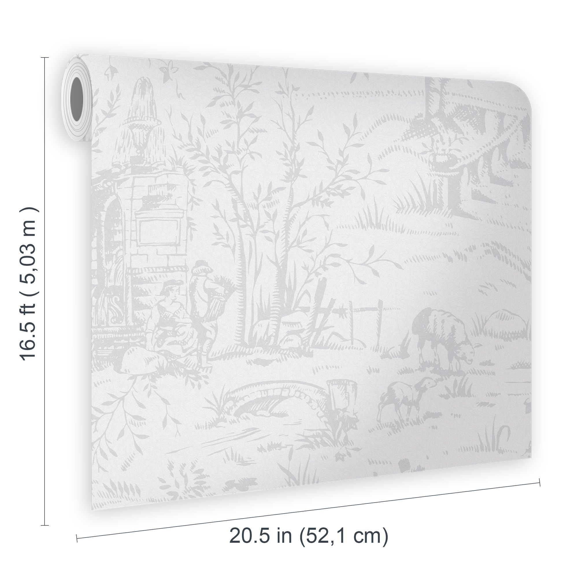 Laura Ashley Toile de Jouy Grey Classical Smooth Wallpaper Sample
