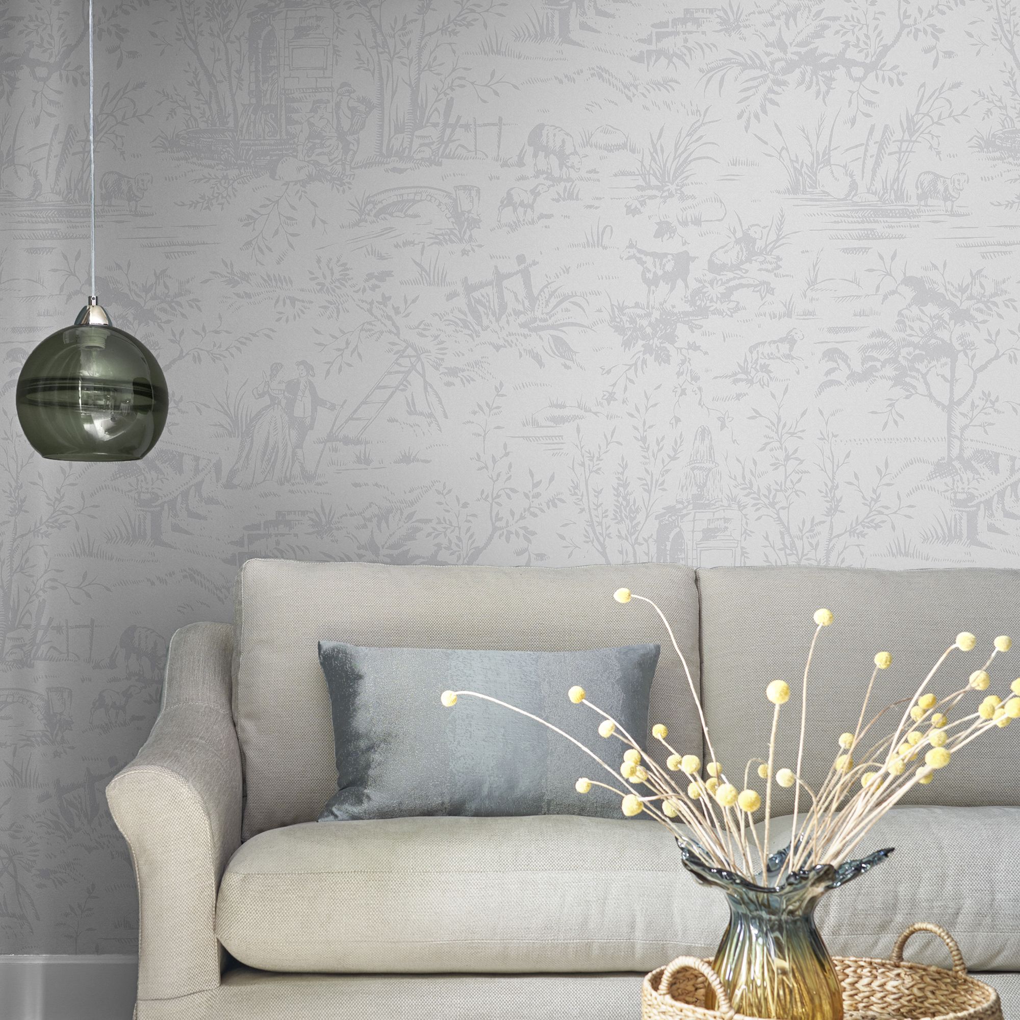Laura Ashley Toile de Jouy Grey Classical Smooth Wallpaper Sample
