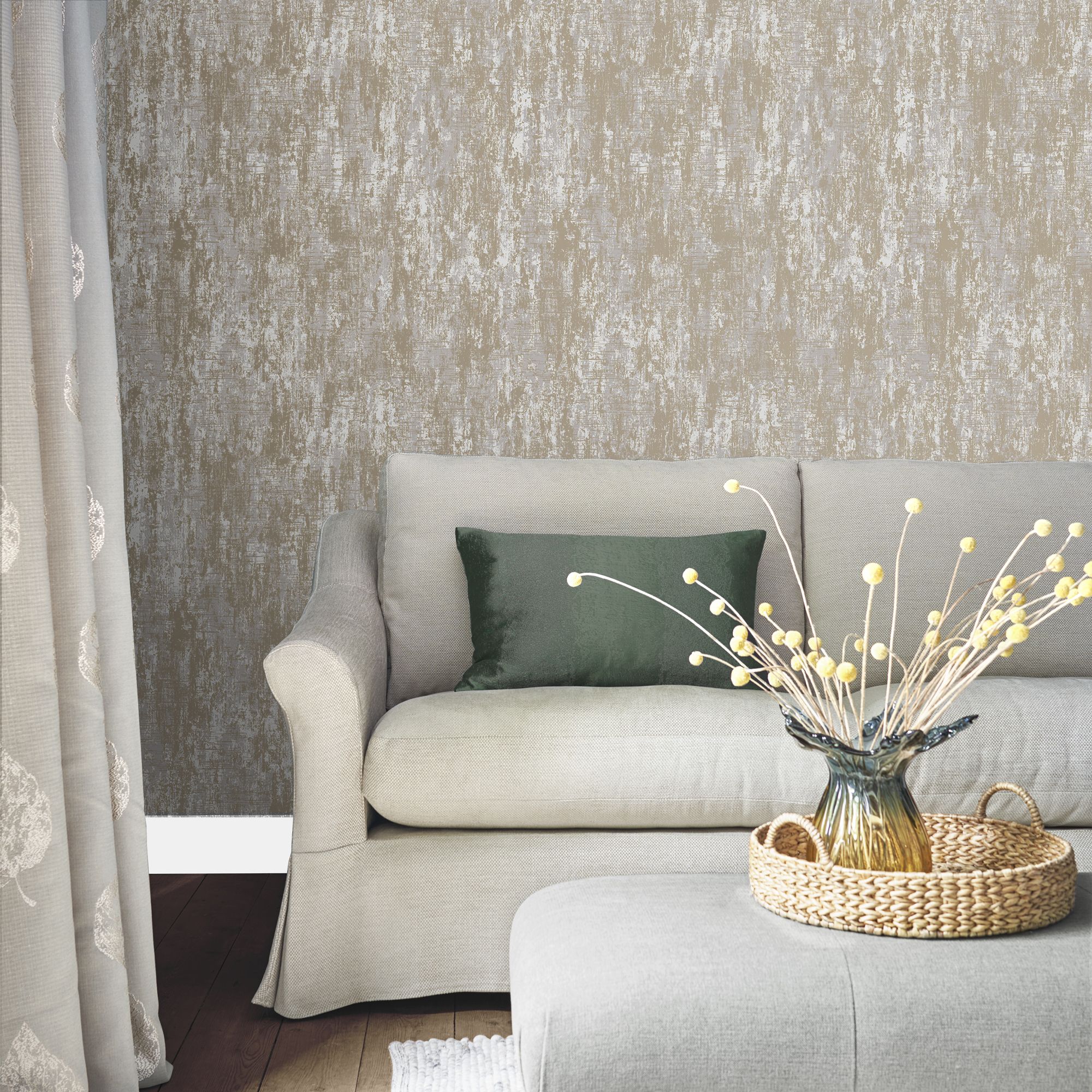 Laura Ashley Whinfell Champagne Metallic effect Industrial Smooth Wallpaper Sample