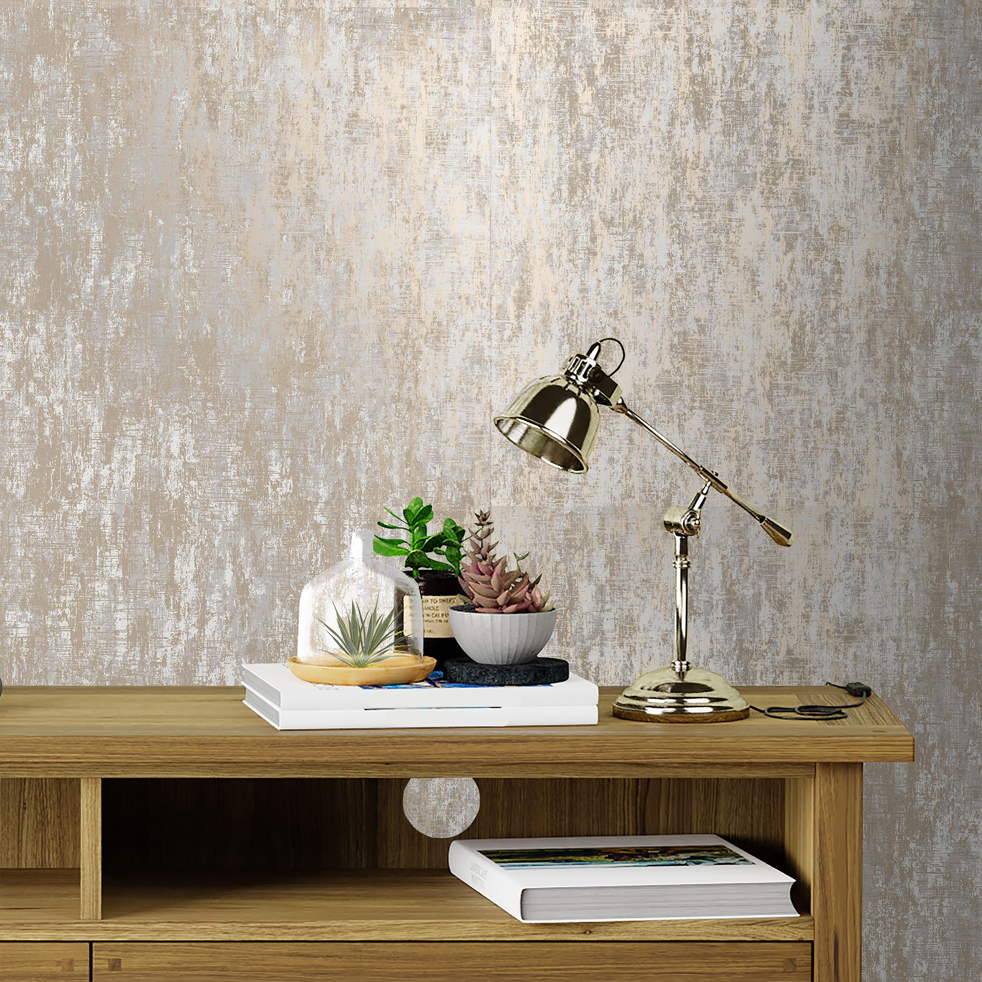 Laura Ashley Whinfell Champagne Metallic effect Industrial Smooth Wallpaper Sample