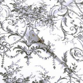 Laura Ashley White & Charcoal Grey Tuileries Smooth Wallpaper