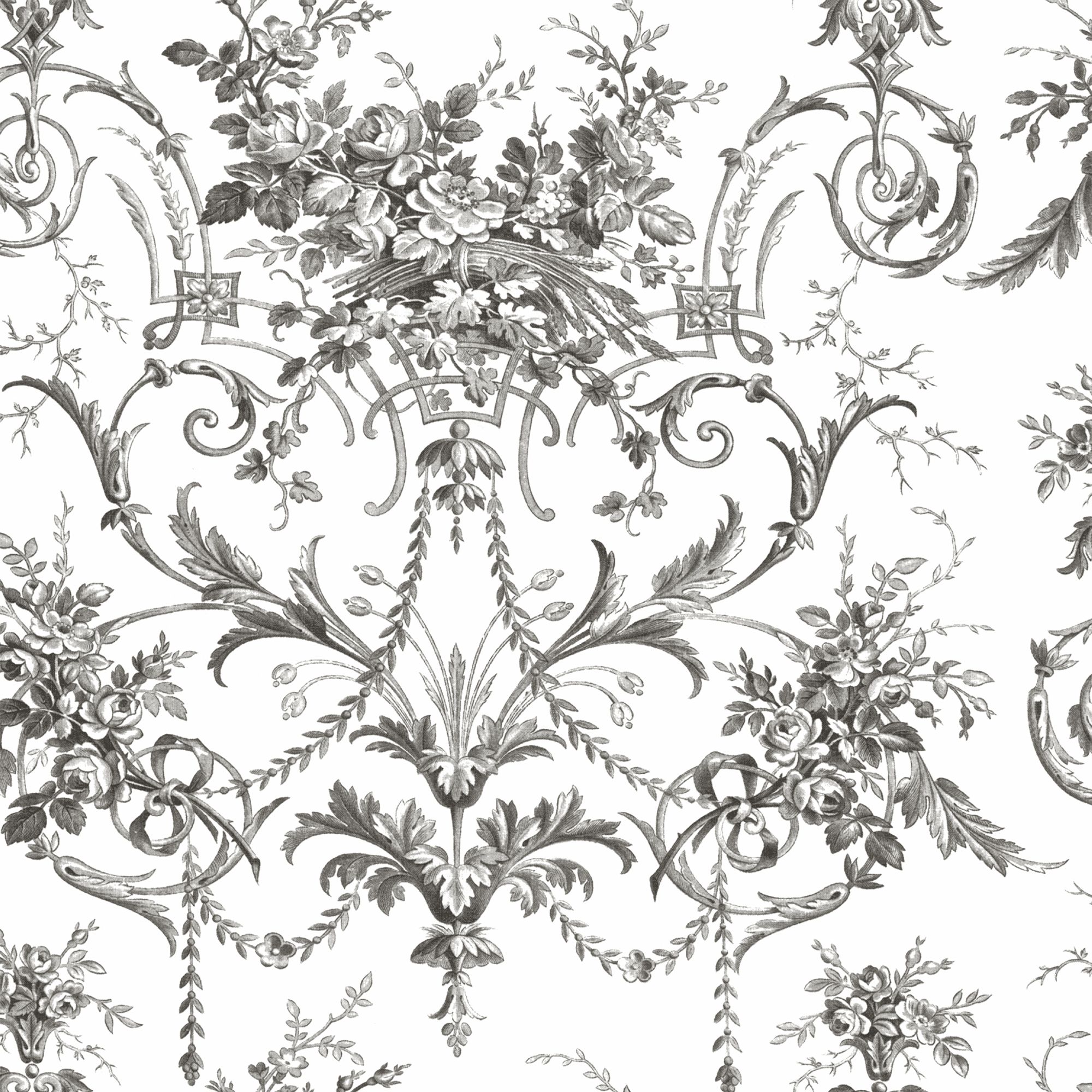 Laura Ashley White & Charcoal Grey Tuileries Smooth Wallpaper
