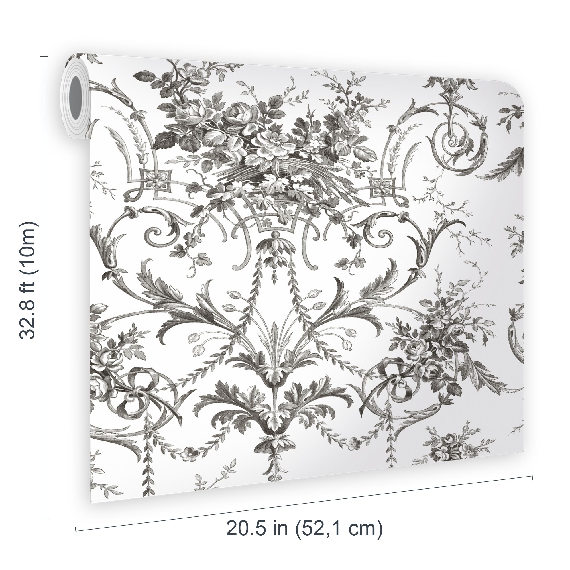 Laura Ashley White & Charcoal Grey Tuileries Smooth Wallpaper