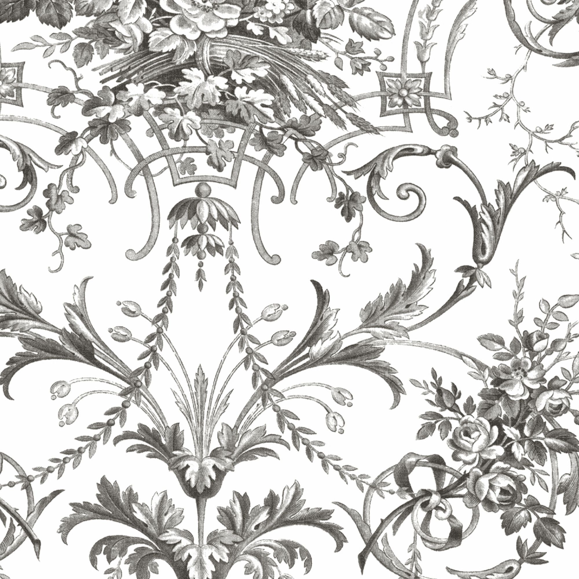 Laura Ashley White & Charcoal Grey Tuileries Smooth Wallpaper