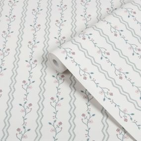 Laura Ashley White & Duck Egg Blencow Smooth Wallpaper