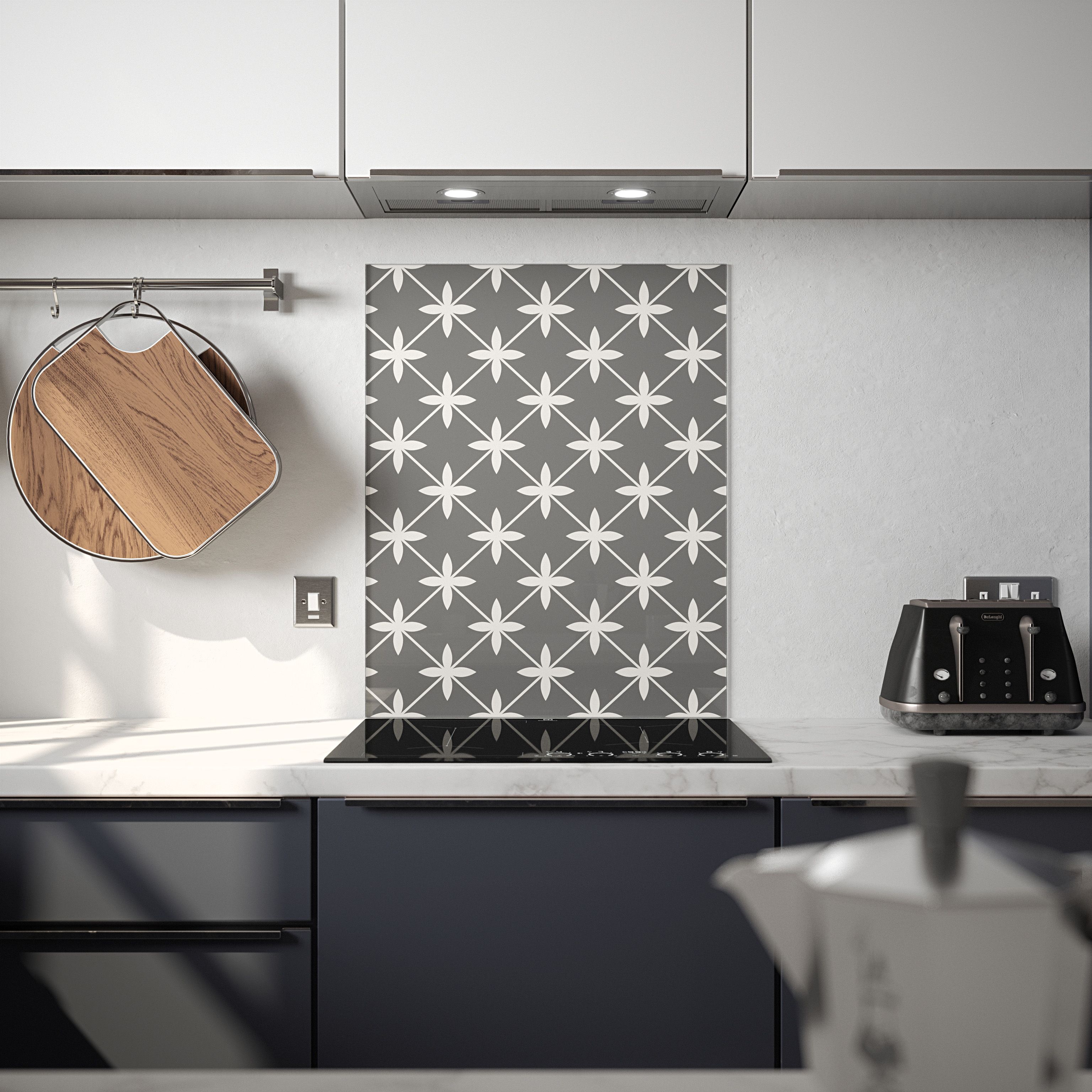 Laura Ashley Wicker Charcoal Geometric Glass Splashback, (H)750mm (W)600mm (T)6mm