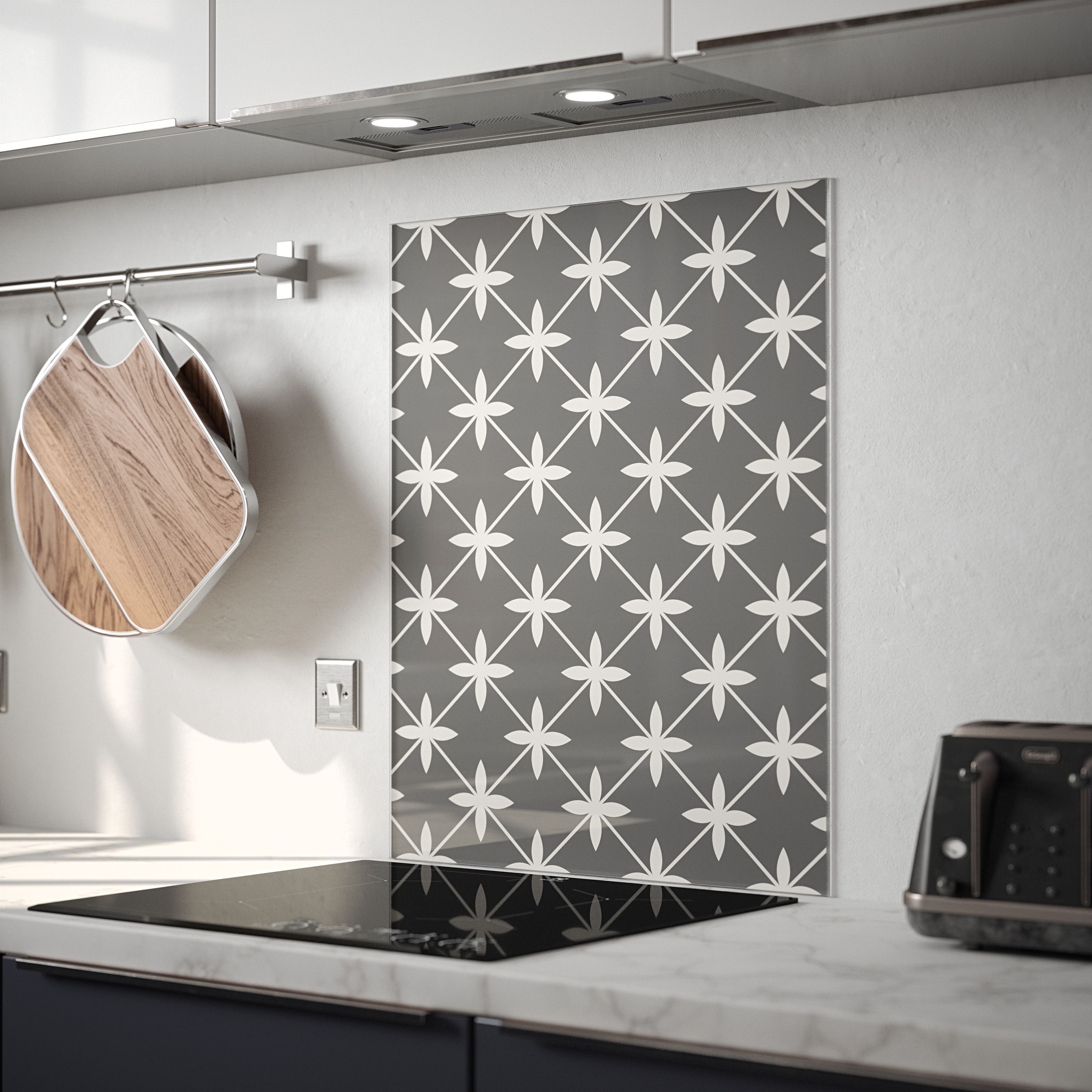 Laura Ashley Wicker Charcoal Geometric Glass Splashback, (H)750mm (W)600mm (T)6mm