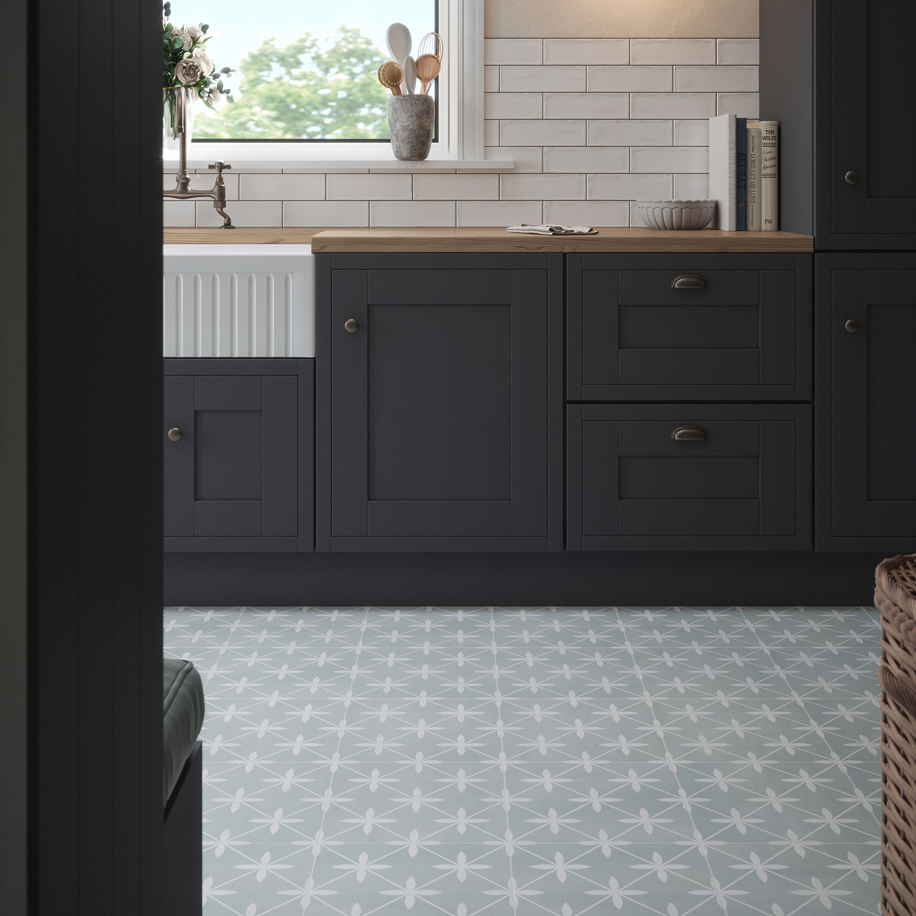 Laura Ashley Wicker Eau De Nil Matt Patterned Ceramic Wall & floor Tile Sample