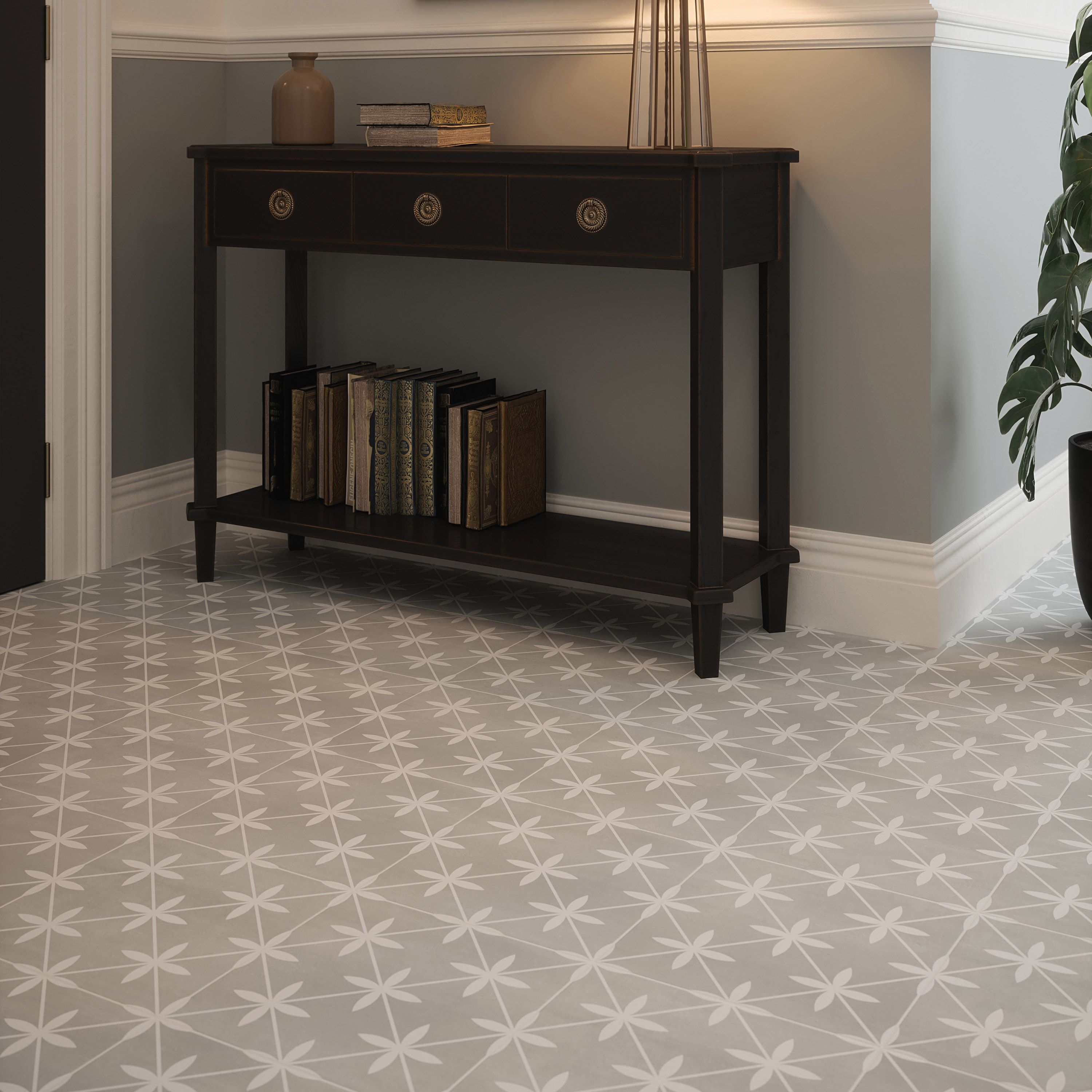Laura Ashley Wicker Steel Grey Matt Patterned Ceramic Indoor Wall & floor Tile Sample